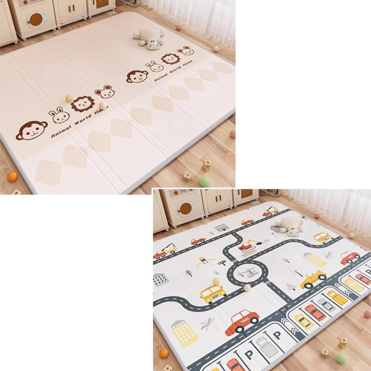 Faltbare Baby Spielmatte,Dick Gepolsterte XPE Krabbelmatte,Beidseitig Nutzbar,Wasserfest,Pflegeleicht,Tragbar,Geeignet Ab Der Geburt,Ideal FüR Erste Krabbelversuche(200 * 180 * 2cm,D)