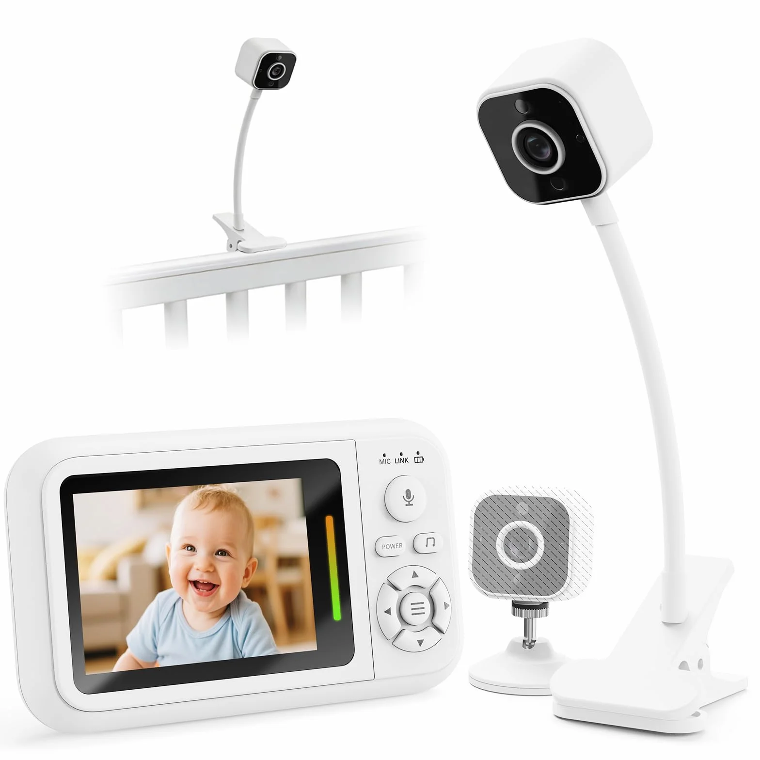 NUOTUN Babyphone mit Kamera Ohne WLAN, Tragbares Baby Kamera mit Halterung | Zwei-Wege-Audio, Sichere 2,4GHz, Nachtsicht, VOX-Modus, Temperatursensor, 4X Zoom, Timer, Schlaflieder