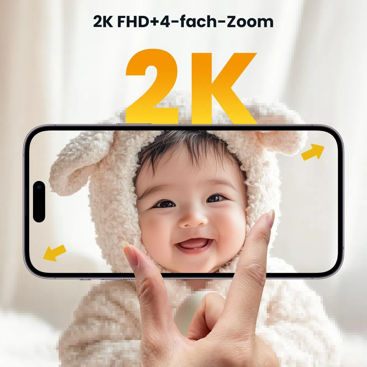 ieGeek 2K-Babyphone mit Kamera und Nachtsicht, 5-Zoll-WLAN-Video-Babyfon, Gegensprechfunktion, Schrei-/Bewegungserkennung, Temperaturerkennung, PTZ, Mobile App