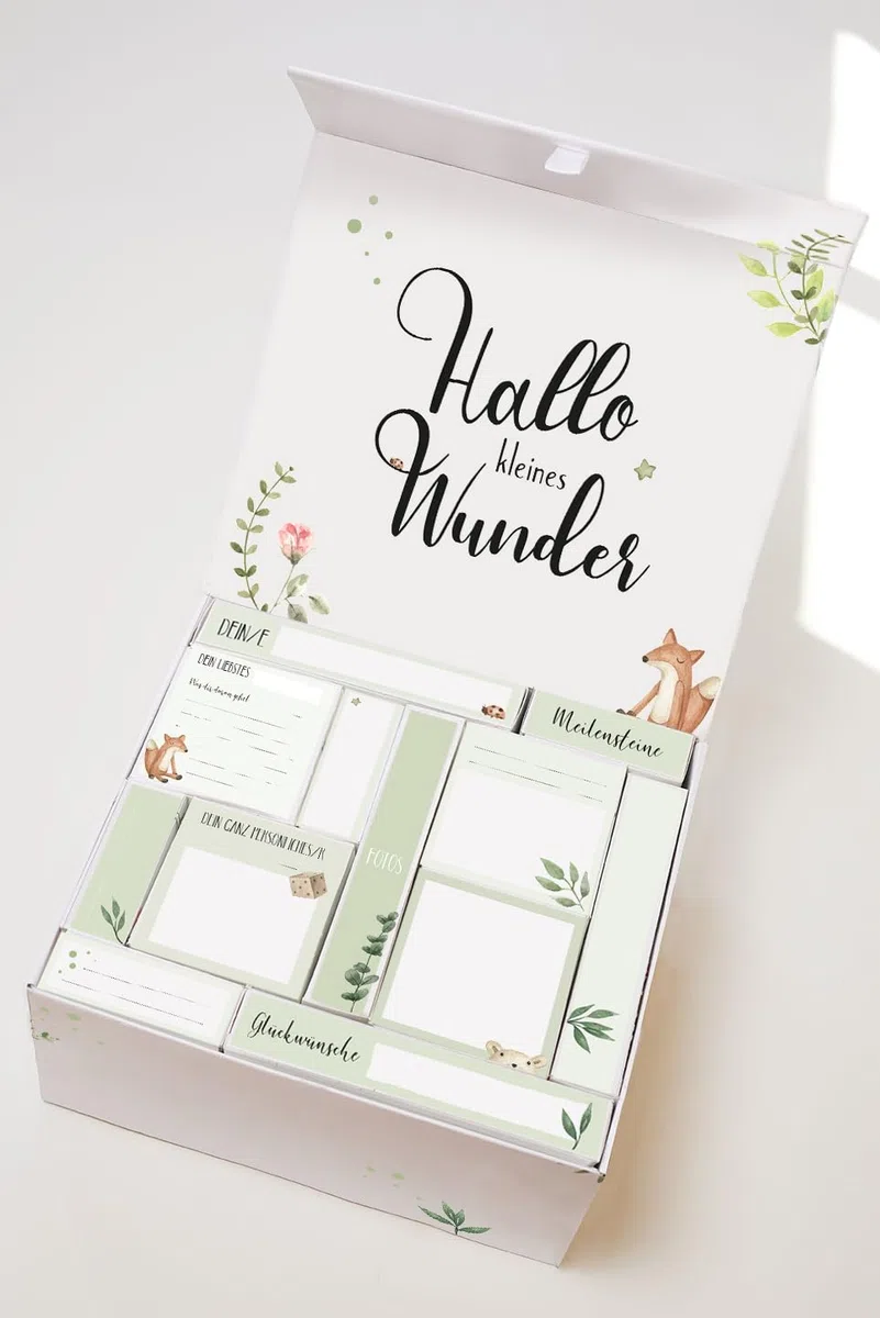 Baby Countdown Kalender – 12 Monatsgeschenke fürs erste Lebensjahr – personalisierbar – Geschenk zur Geburt oder Taufe – Erinnerungsbox für Eltern (Ohne Personalisierung)