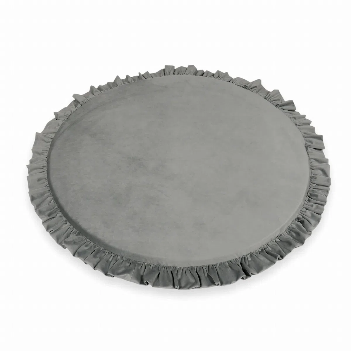 Mimii Baby Spielmatte 100 cm Rund mit Rüsche velvet grau - Krabbelmatte aus Schaumstoff - Bodenmatte Kinderzimmer - Spielteppich Baby - Sicher & Waschbar