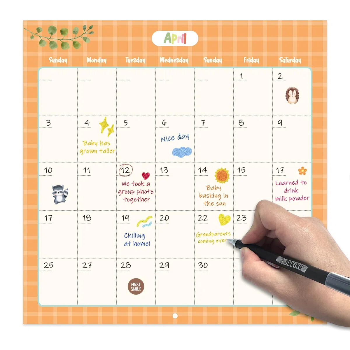 Baby-Erinnerungskalender für das erste Jahr mit Aufklebern & Baby-hölzerner monatlicher Meilenstein-Fotokarten, 12 Monate hölzernes Andenken Geschenk für Babyparty, Neugeborene, Eltern, Kinderzimmer