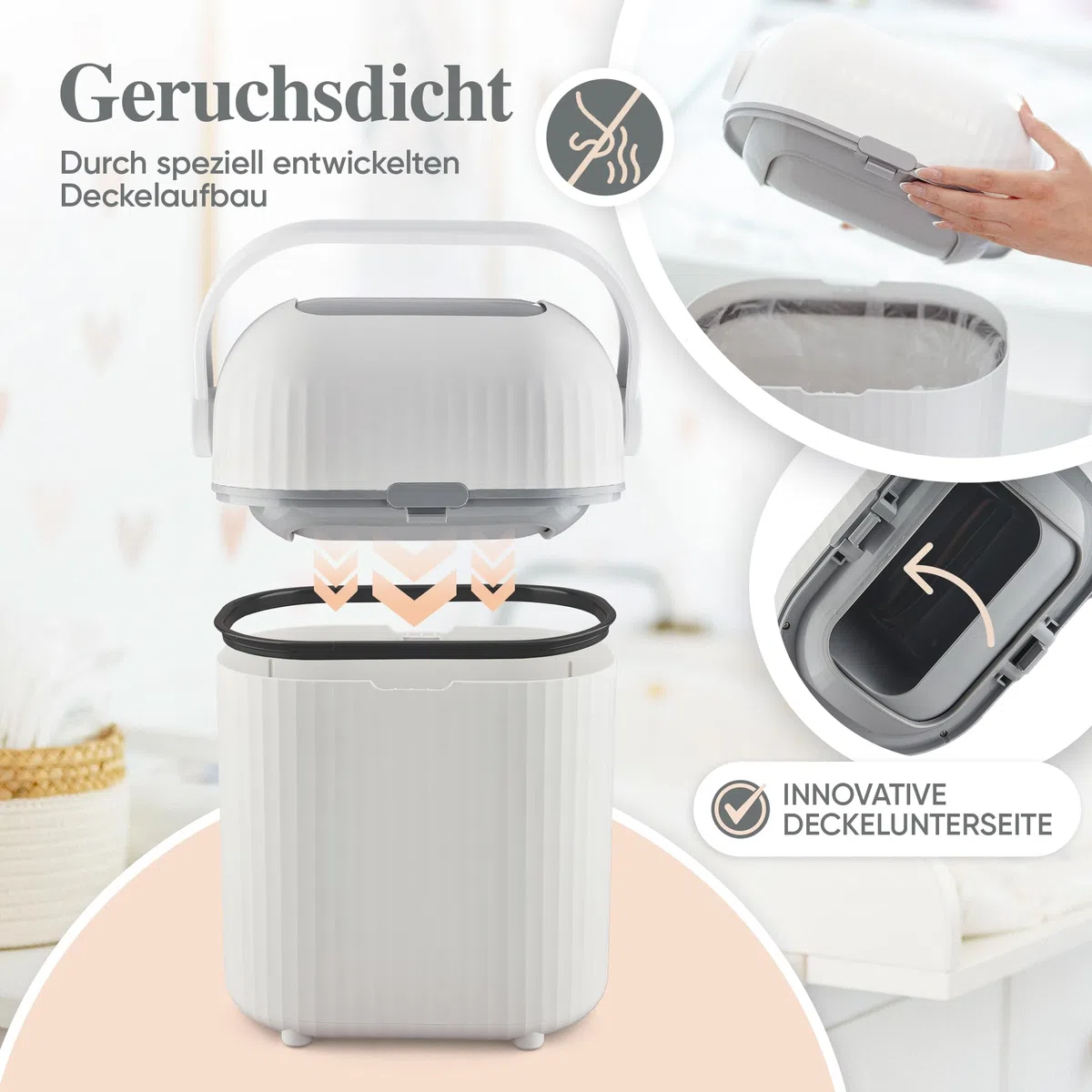 Windeleimer Geruchsdicht 9L I Kleiner Wickeltisch Windel Mülleimer - Windelmülleimer ohne Nachfüllkassetten | Geruchsdichter Wickeleimer Diaper Bin [Neuer verbesserter Drehmechanismus]