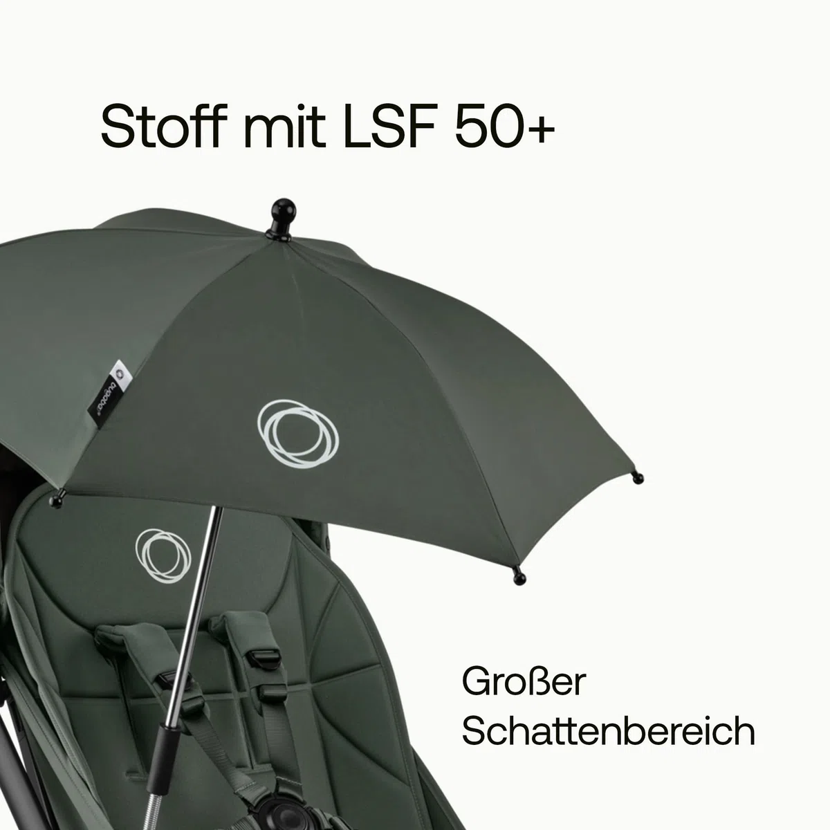 Bugaboo Sonnenschirm+ kompatibel mit Bugaboo Kinderwagen UPF 50+ UV-Schutz große Schattenfläche verstellbar Forest Green