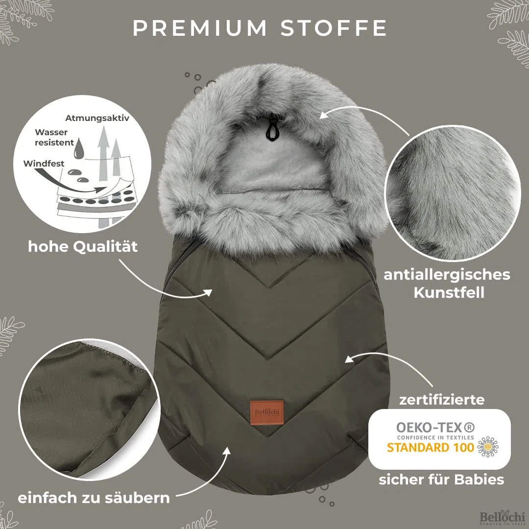 Bellochi Fußsack Kinderwagen Winter Universal Fußsack Buggy Winter - Kuschelig Warme Wintersack Kinderwagen mit Reißverschluss und Pelz (X - Khaki)