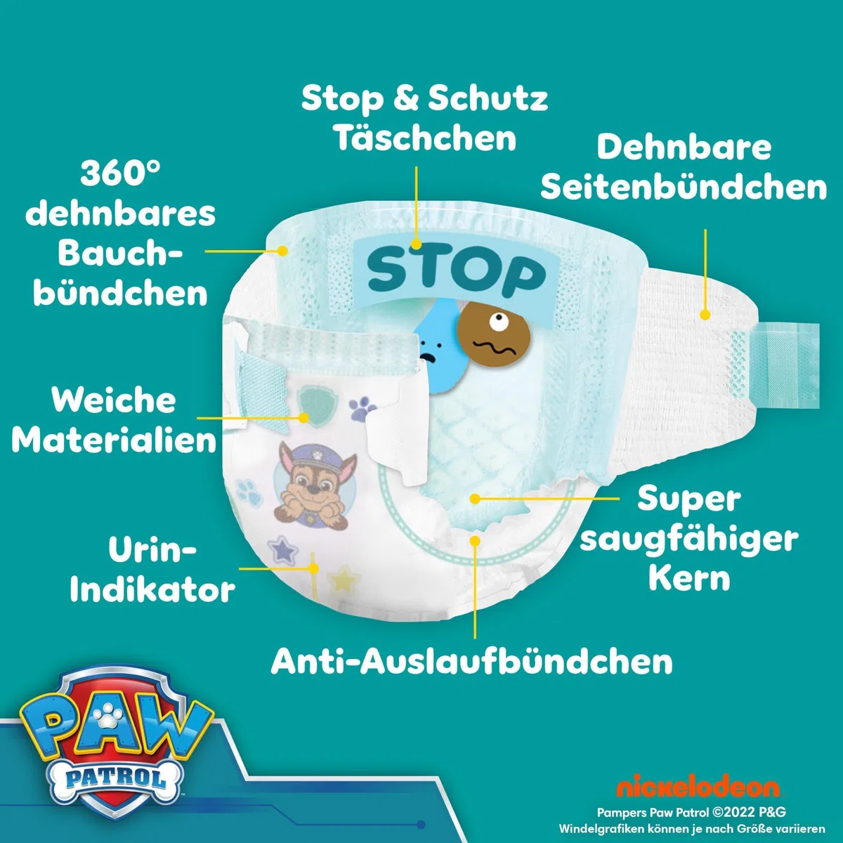 Pampers Baby-Dry Paw Patrol Edition Größe 6, 164 Windeln, 13kg-18kg, Bis zu 100% Auslaufsicher & Komfortable Nacht