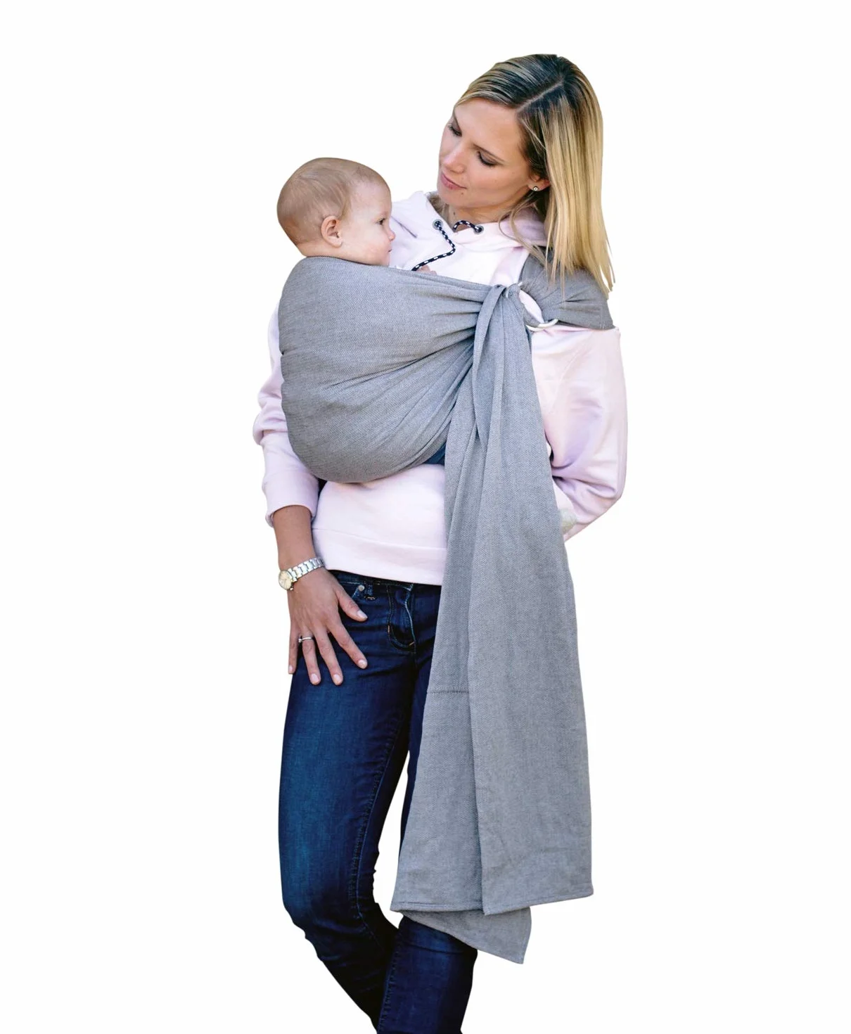 AMAZONAS Babytragetuch ohne Knoten Ring Sling Grey 180 cm 0-3 Jahre bis 15 kg