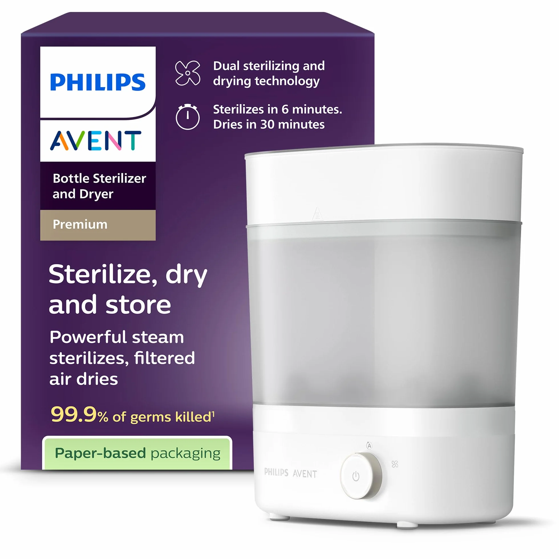 Philips AVENT SCF293/00 Babyfläschchen-Sterilisator und -Trockner Premium, 99,9% Bakterienentfernung, Kapazität 6 Fläschchen