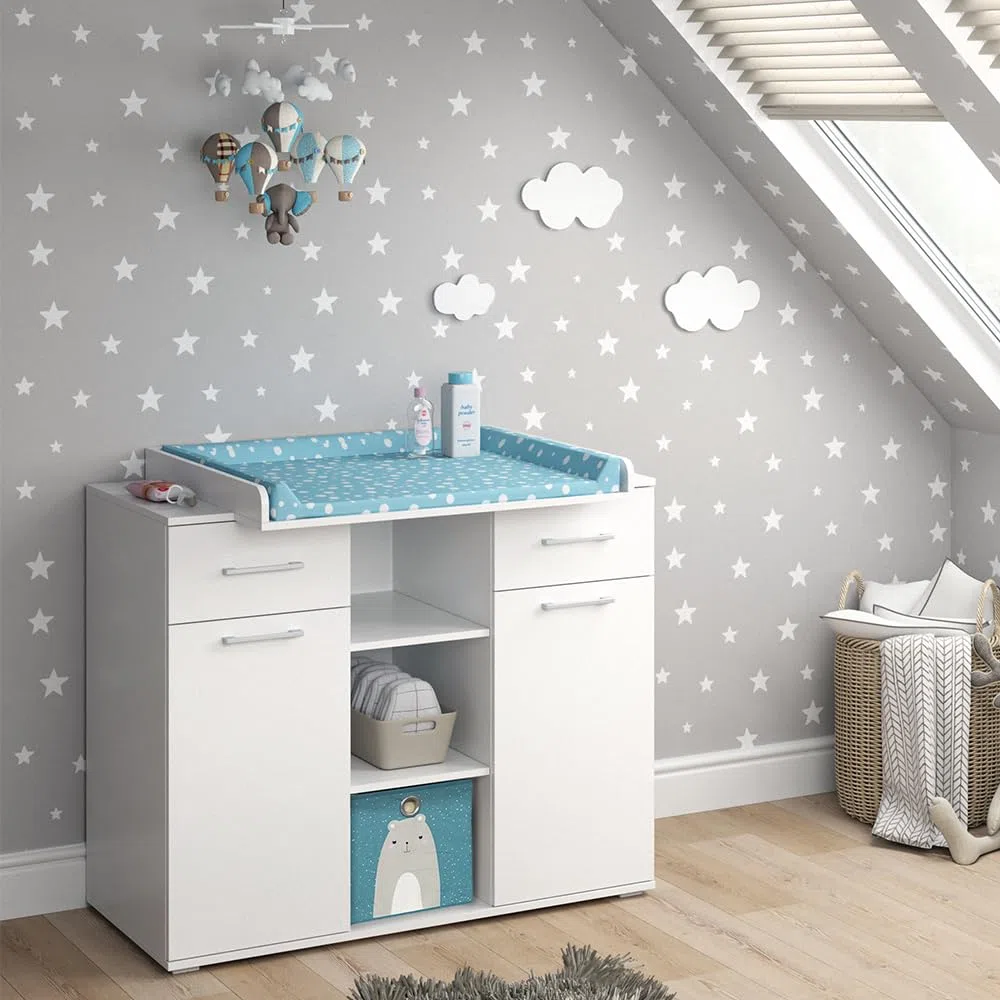 Vicco Wickelkommode Leonie, Weiß, 113 x 109 cm, mit abnehmbarem Wickelaufsatz