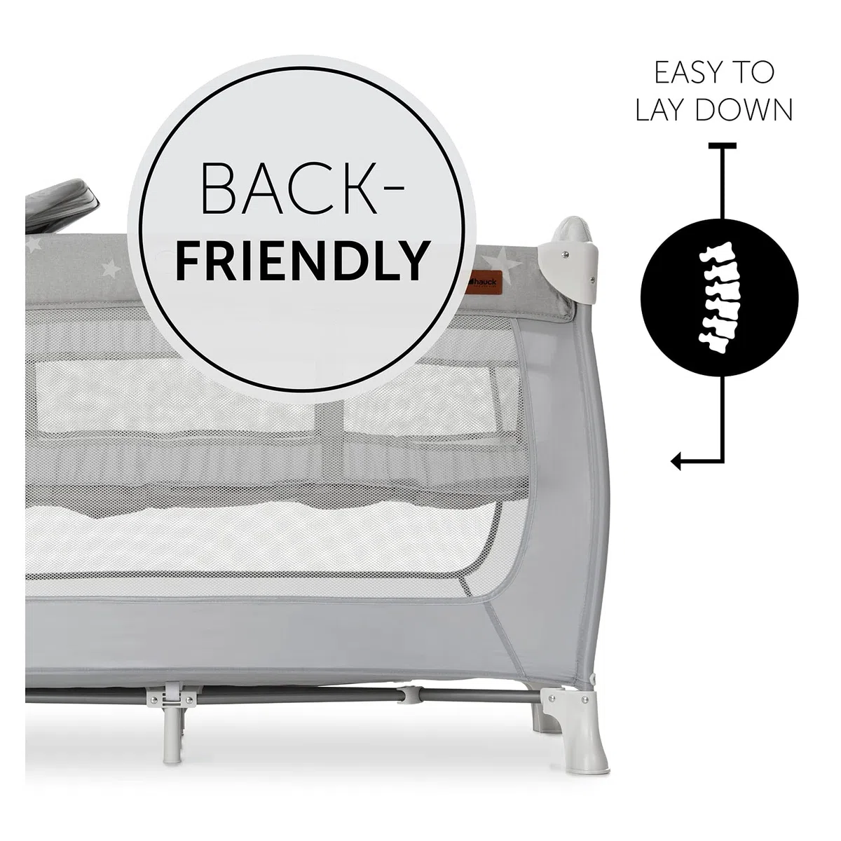 Hauck Sleep N Play Center Stars – Reisebett-Set mit Wickelunterlage, Neugeborenenhöhe, Luke, Rollen & Reisetasche, schnell & kompakt faltbar, ab Geburt bis 15 kg, 120 cm x 60 cm