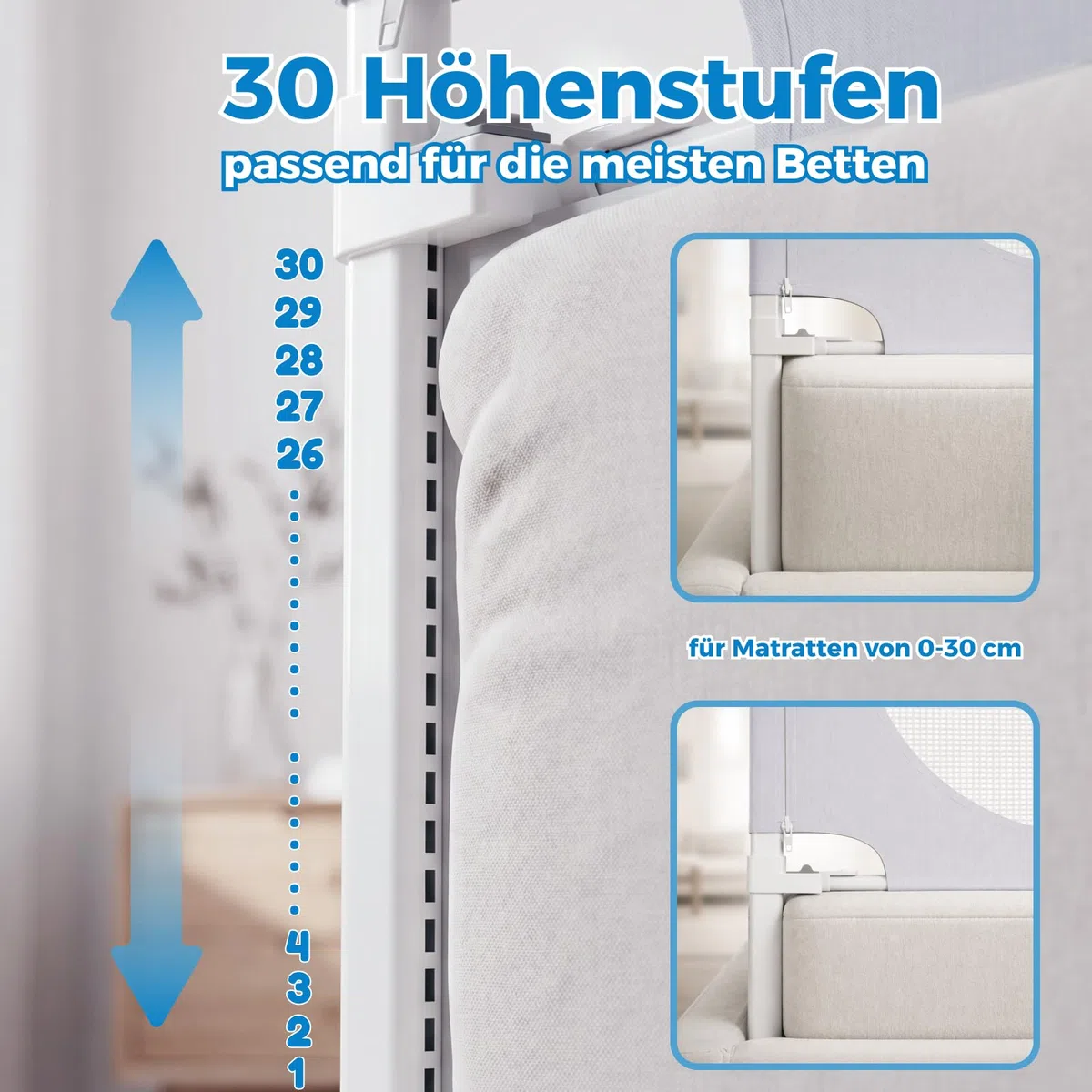 Stabiles Bettgitter 200cm – Rausfallschutz Bett U-förmiges für Boxspringbetten und die meisten Bettarten, Bettschutzgitter mit 2 Sicherheitsgurten für Kleinkinder geeignet