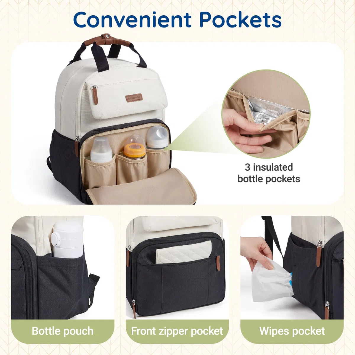 mommore Wickelrucksack Große, Wickeltasche mit Wickelunterlage Diaper Bag Strapazierfähige Babytasche mit Kinderwagengurten, Wasserabweisender Reise Wickelrucksack für Mama und Papa, Kamel