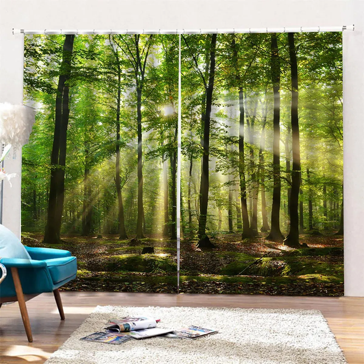 Wälder Eyelet Vorhang, Sonnenlicht Printing Shading Vorhänge Balkon Vorhänge Schlafzimmer Salon Fenster(170 (Breite) * 200 cm (Höhe))