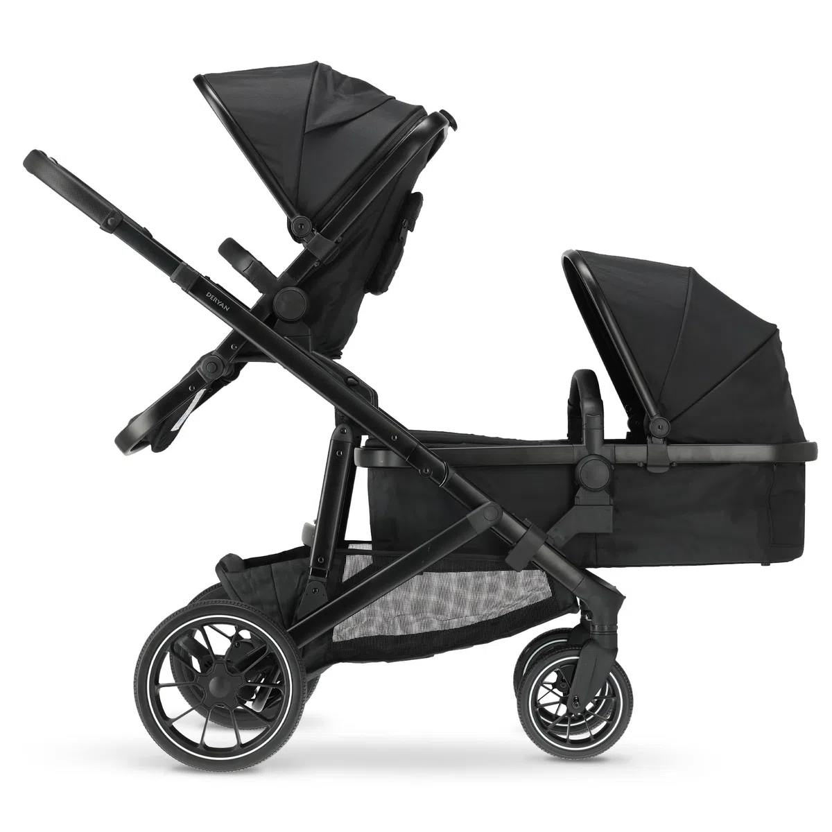 Deryan Evy V2 Kinderwagen für 2 Kinder bis 50kg Baby Buggy 2 in 1 Komplettset Schwarz