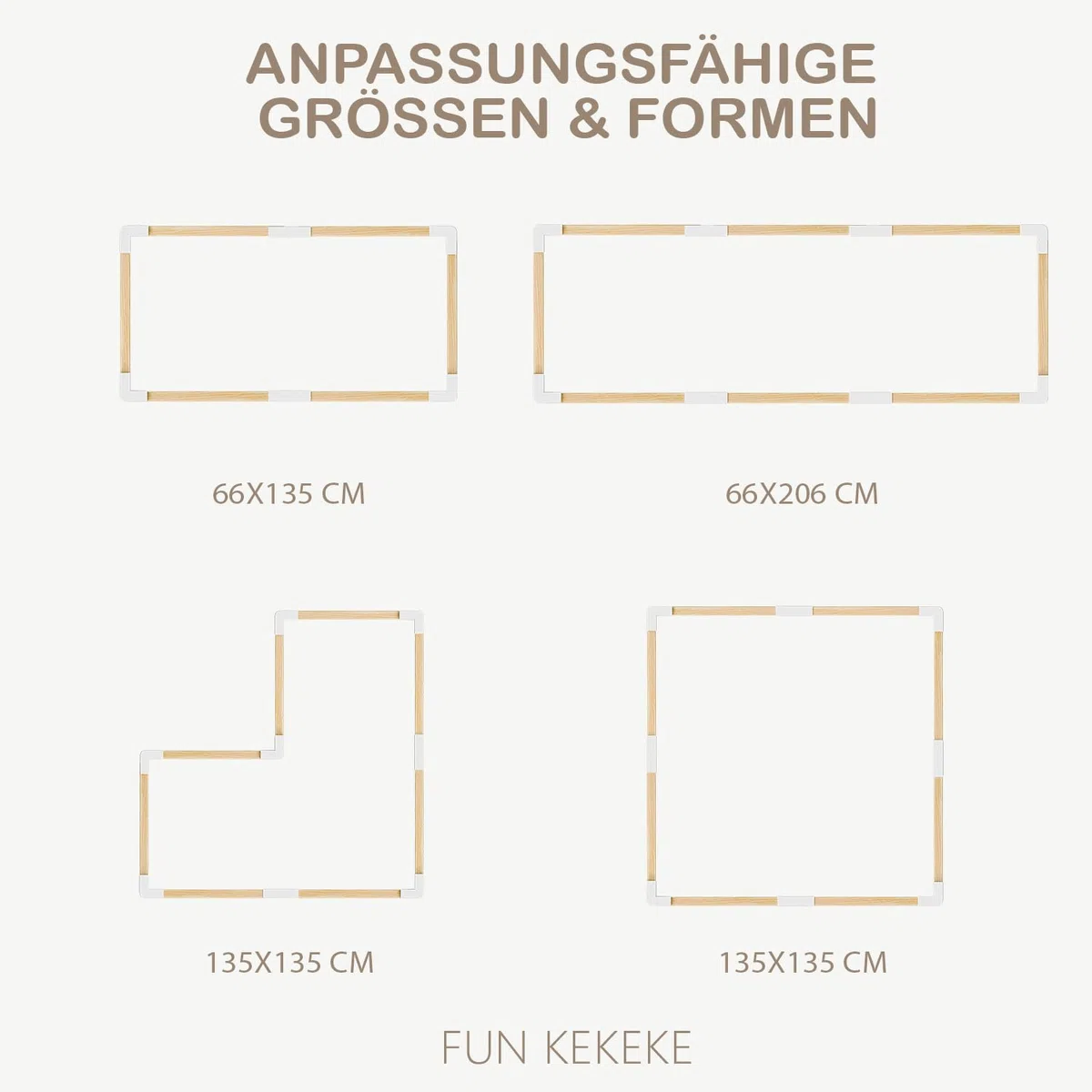 Baby Laufstall aus Holz mit Tür & Sicherheitsverschluss - Robustes Laufgitter zum Zusammenbauen, individuell formbares Krabbelgitter & Absperrgitter für Babys und Kleinkinder(135 * 135 * 61 cm)