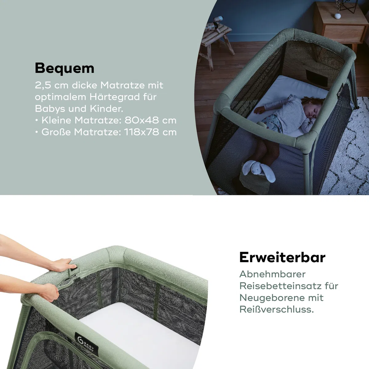 Babymoov Moov & Comfy 3-in-1 Reisebett für Babys und Kleinkinder - bis 20kg, mit zwei Ebenen, Beistellbett für Neugeborene