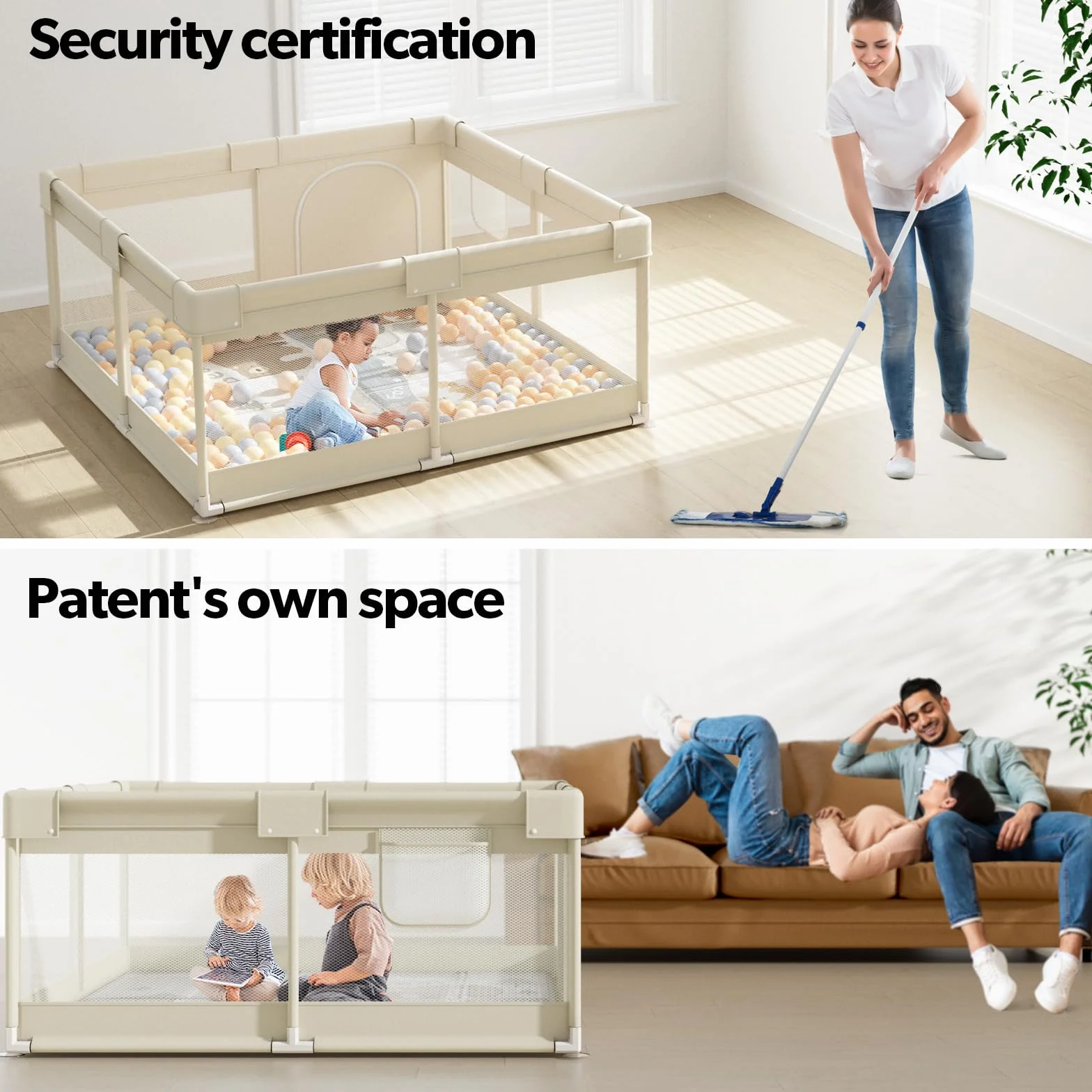 Baby Laufgitter 120x120 cm mit Matte & Matratze für Zuhause | Baby Laufgitter, geräumiger Spielbereich für Zuhause, leicht zu reinigen und platzsparend verstaubar