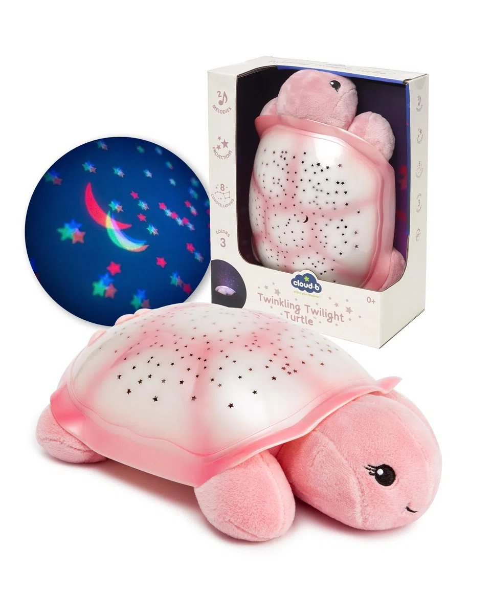 Cloud b Beruhigendes Nachtlicht Sternenprojektor mit Musik | Sternenhimmel Projektor Kinder mit 3 Farben & Soundeffekten | Einschlafhilfe mit Auto-Off 23 Min | Twinkling Twilight Turtle Pink