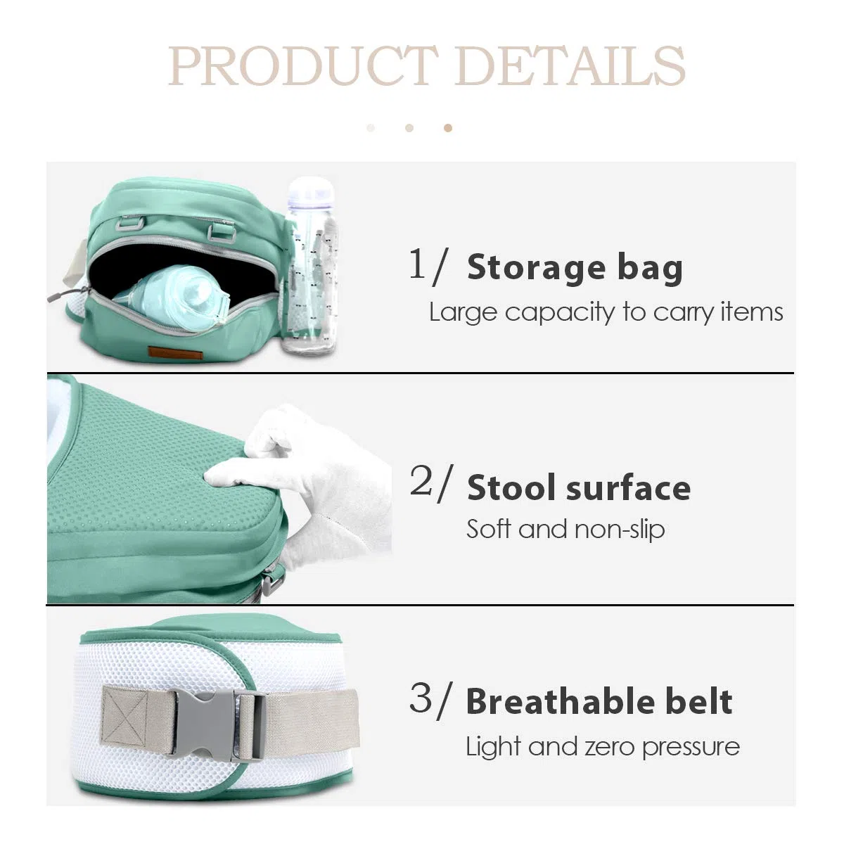 SONARIN 3 in 1 Multifunktions Hipseat Baby Carrier,Babytrage,Ergonomisch,100% Baumwolle, Breathable Mesh Backing,Easy Mom(Grün)