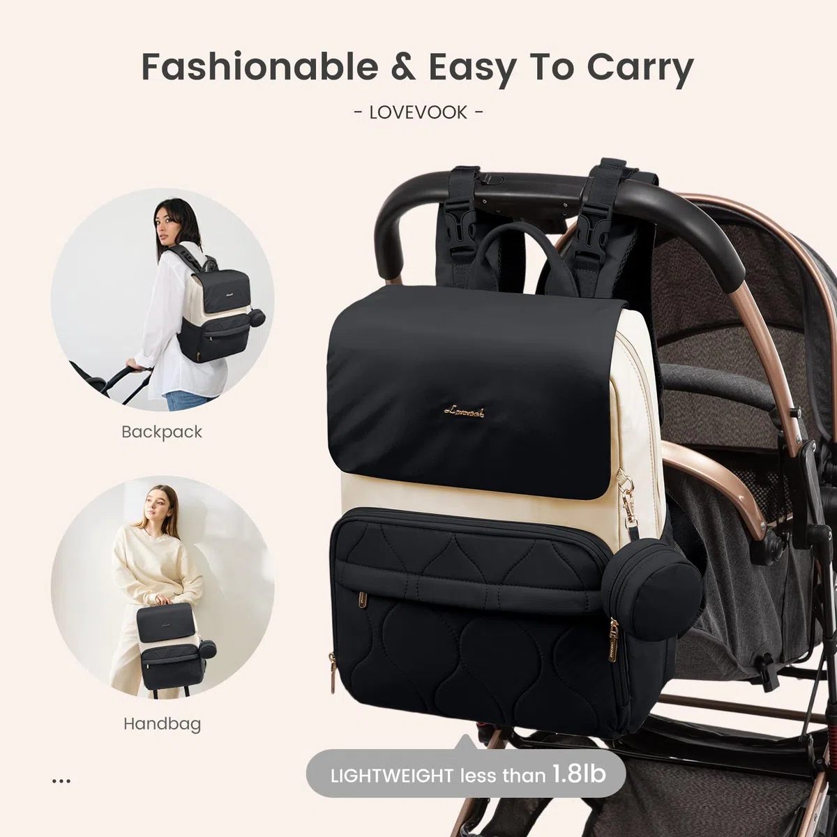 LOVEVOOK Wickelrucksack Groß Wickeltasche Rucksack Diaper Bag für Mama Papa | Lässig Babytasche mit Wickelauflage, Schnullerhalter & Kinderwagengurte, Multifunktional Windeltasche Kliniktasche Geburt, L
