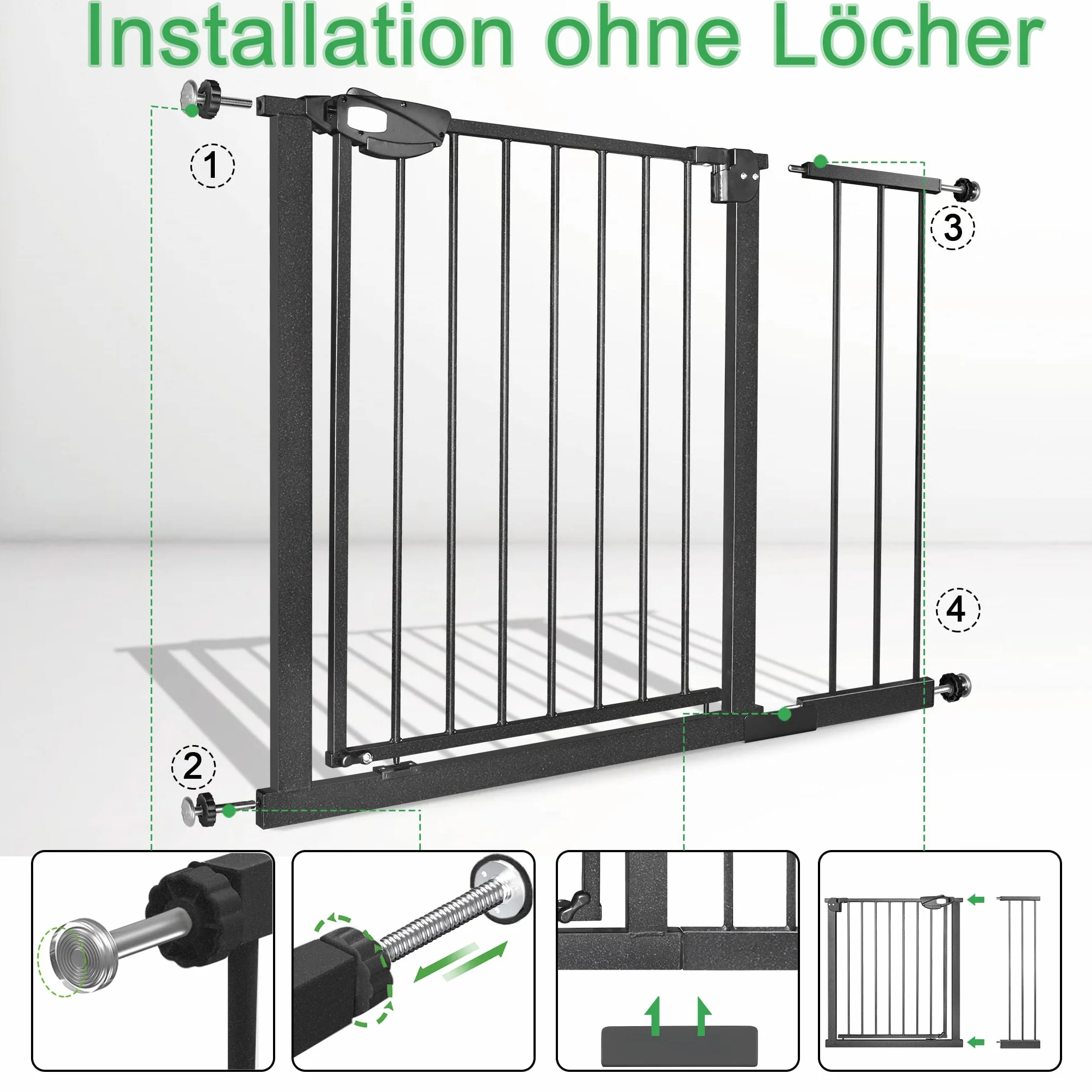 Treppenschutzgitter ohne Bohren 95-105 cm Türschutzgitter für Kinder und Haustiere Schwarz