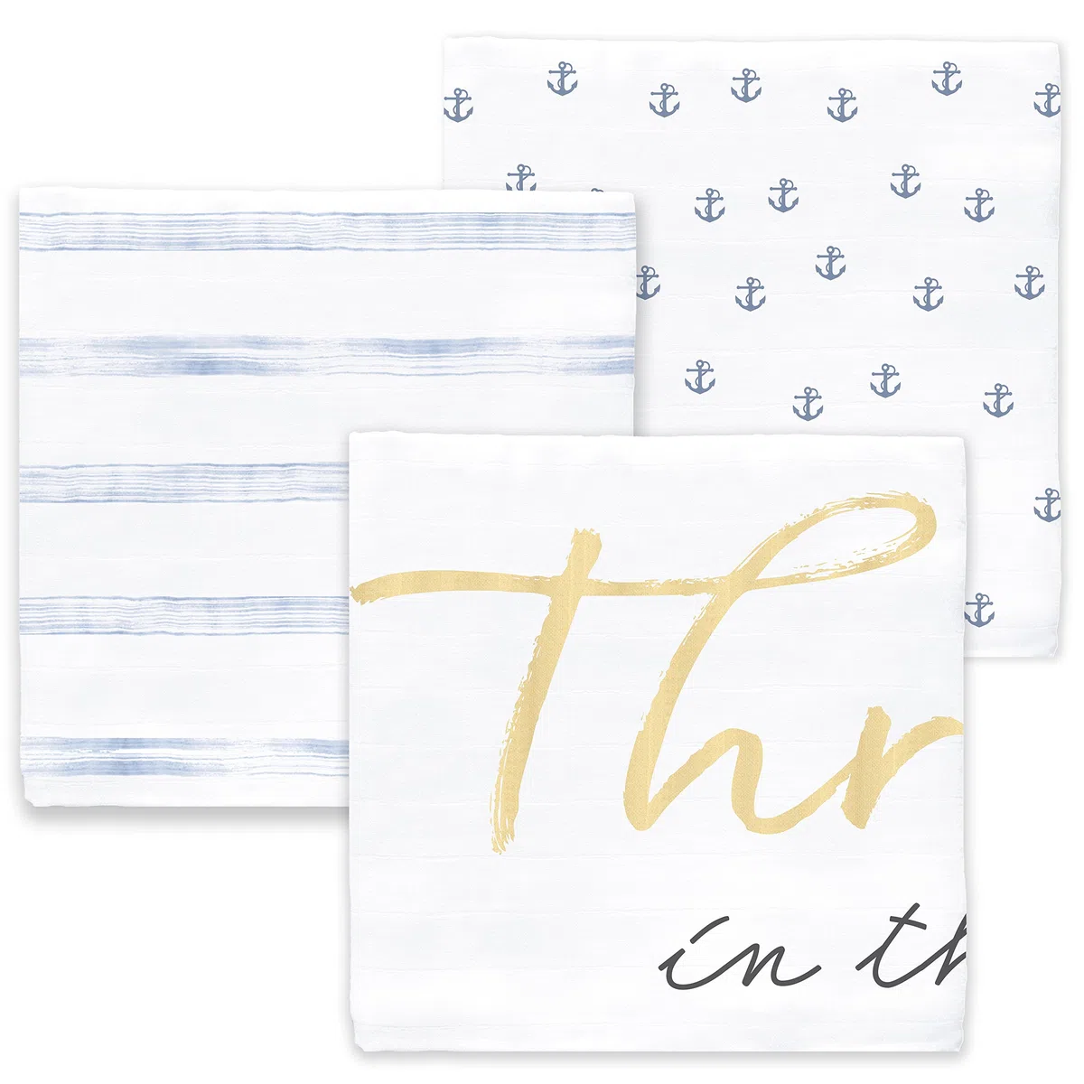 Amazing Baby Swaddle Studio Milestone Musselin-Decken 3er Set Thrive in the USA, Amerikanische Flagge, Denim