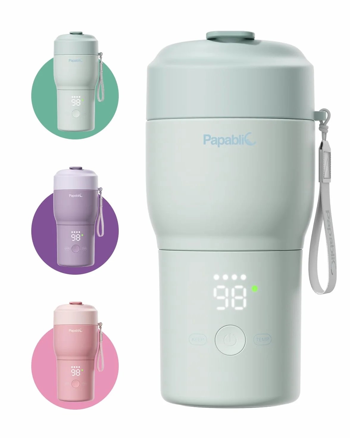 Papablic Pro tragbarer Flaschenwärmer – 115 W schnellste Erwärmung, integrierter Sterilisator, 8 Fütterungen pro Ladung, 5 Temperatureinstellungen und Warmhalten für Muttermilch und Formel (Minzgrün)