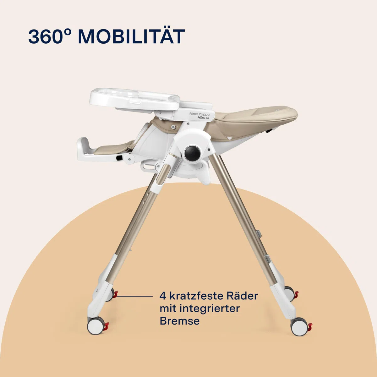 PEG Prima Pappa Follow Me Hochstuhl für Babys, neigbar, Liegefunktion, 4 Räder, faltbar, ultra-kompakt, 0-15 kg