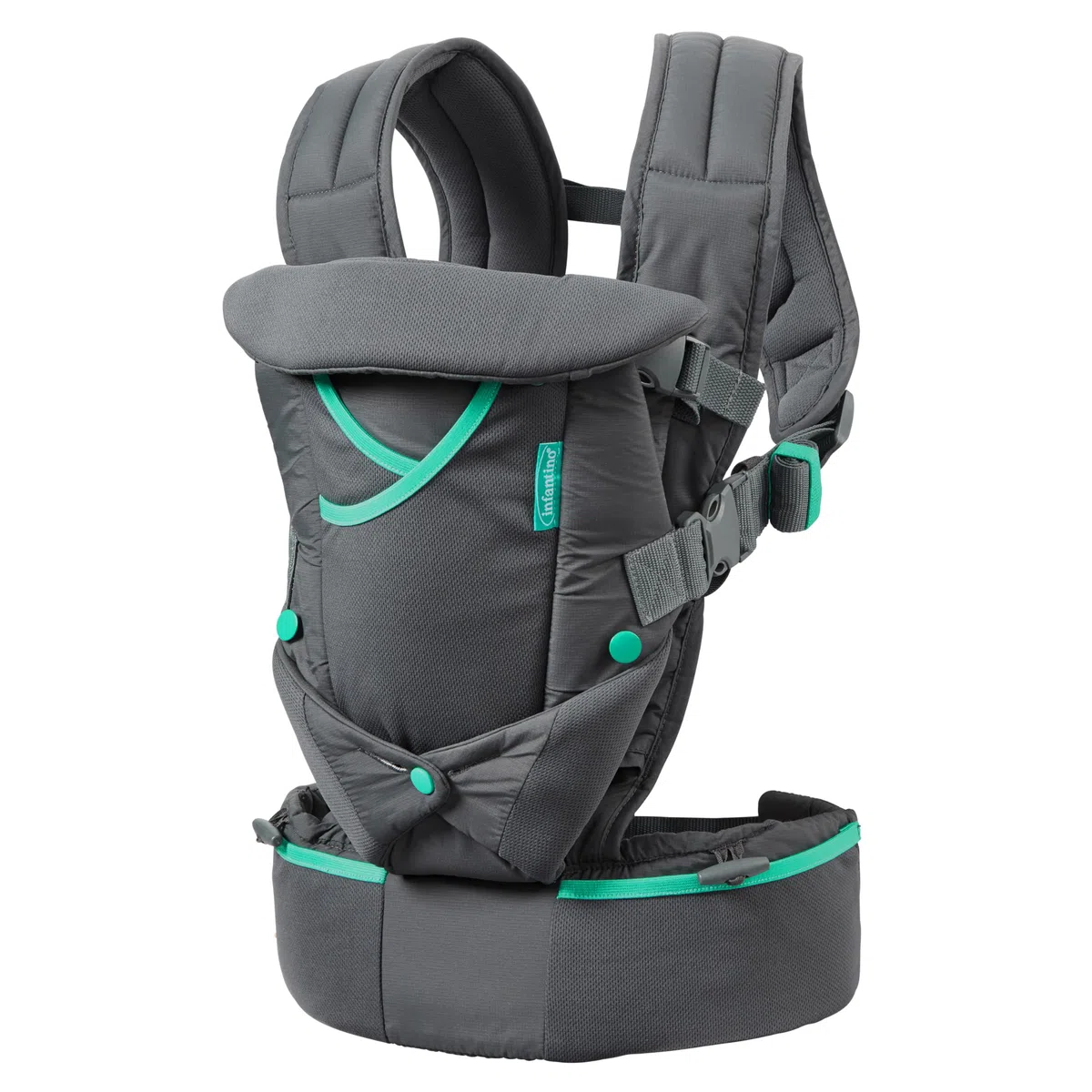 Infantino Carry On Active Babytrage, Ergonomische Multi-Taschen-Babytrage für Neugeborene bis Kleinkinder 3,6–18,1 kg mit Gepolsterten Trägern, Stauraum am Lendengurt, Grau