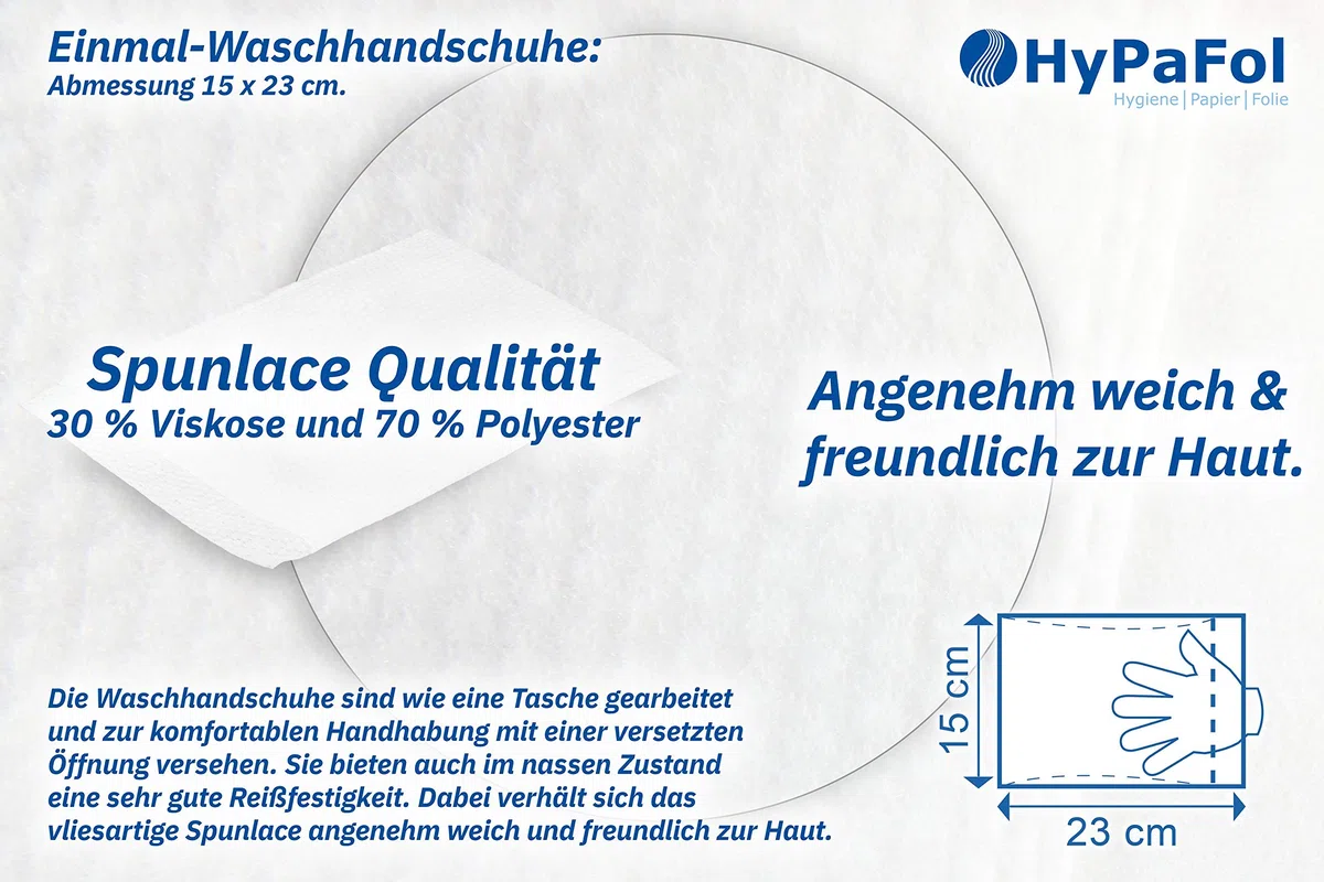Hypafol Einmal-Waschhandschuhe 2.000 Stk. (40x50) I Einmalwaschlappen für Babys & Erwachsene I hautverträgliche & weiche Einwegwaschlappen aus reißfestem Vliesstoff zur Körper- & Intimpflege I 15x23cm