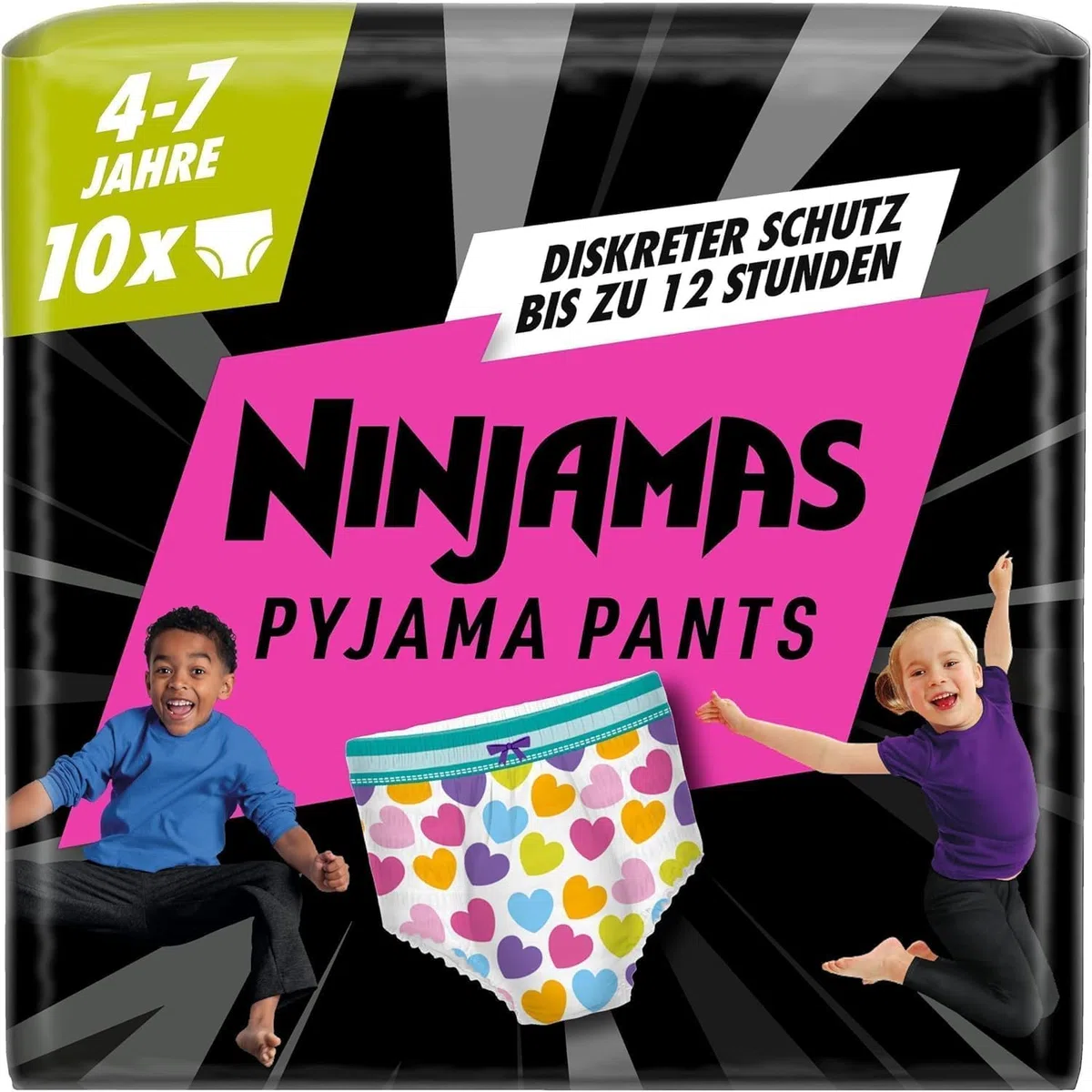Ninjamas Absorbierende Nachthöschen Für Mädchen, 10 Pyjamahöschen, 4-7 Jahre, 17-30kg, Auslaufschutz Für Die Ganze Nacht (Packung mit 5)