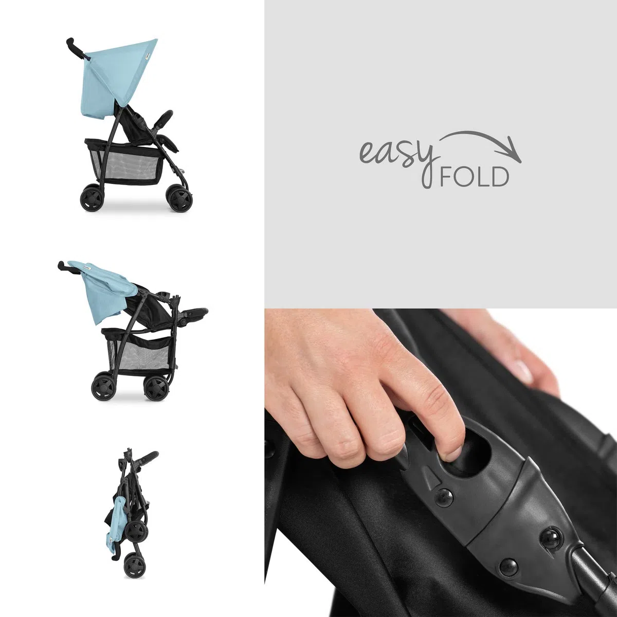 hauck Buggy Sport mit Schutzpaket | ultraleichter Reisebuggy mit Regenschutz & Mückennetz | nur 5,9 kg, Liegefunktion, klein zusammenfaltbar, großer Korb (Blau)