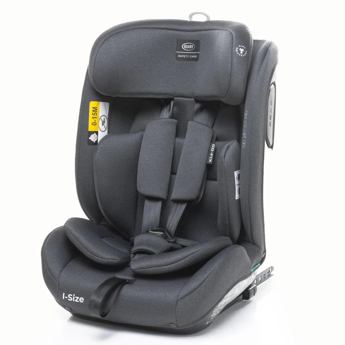 4BABY kindersitz mit isofix 76-150 cm Go-Fix, einstellbar, schutzeinlage, Vorwärtsgerichteter Einbau, I-Size (Graphite)