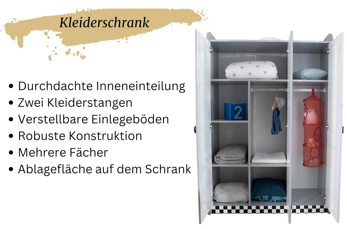Kinderzimmer Komplett Set Jugendzimmer Kindermöbel 5 teilig mit Autobett Police (ohne Matratze)