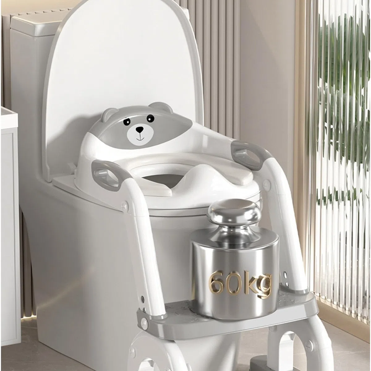 Höherer Kleinkind Toilettensitz mit rutschfesten Stufen, ergonomische Rückenlehne, faltbares Design für Jungen und Mädchen, Baby Toilettentrainer