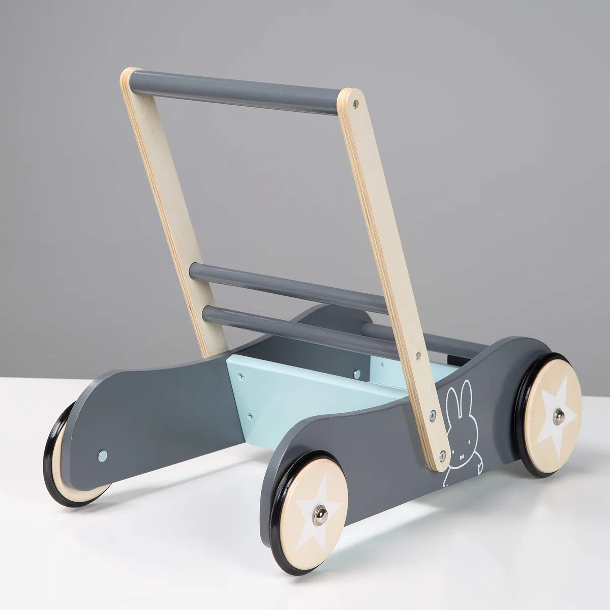 roba Baby Lauflernwagen miffy mit Bremse - Lauflernhilfe für Kinder - als Puppenwagen nutzbar - für Mädchen & Jungen - Holz mintgrün / anthrazit