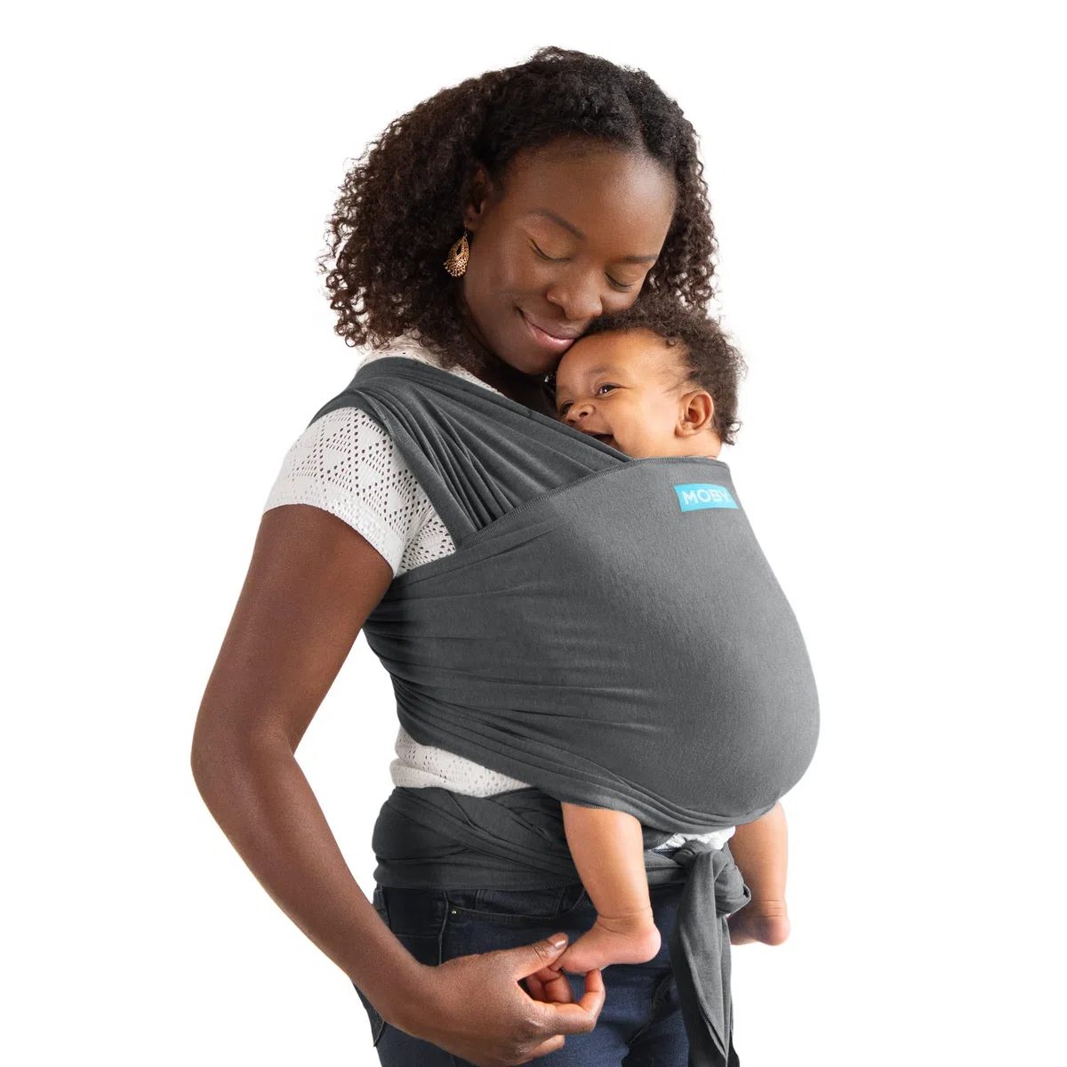Moby Wrap Babytragetuch für Neugeborene bis Kleinkind - Element - Baby Wrap Carrier Slings - Perfekte Babyhalterung für Mama & Papa - Verstellbar für alle Körpertypen - Asphalt