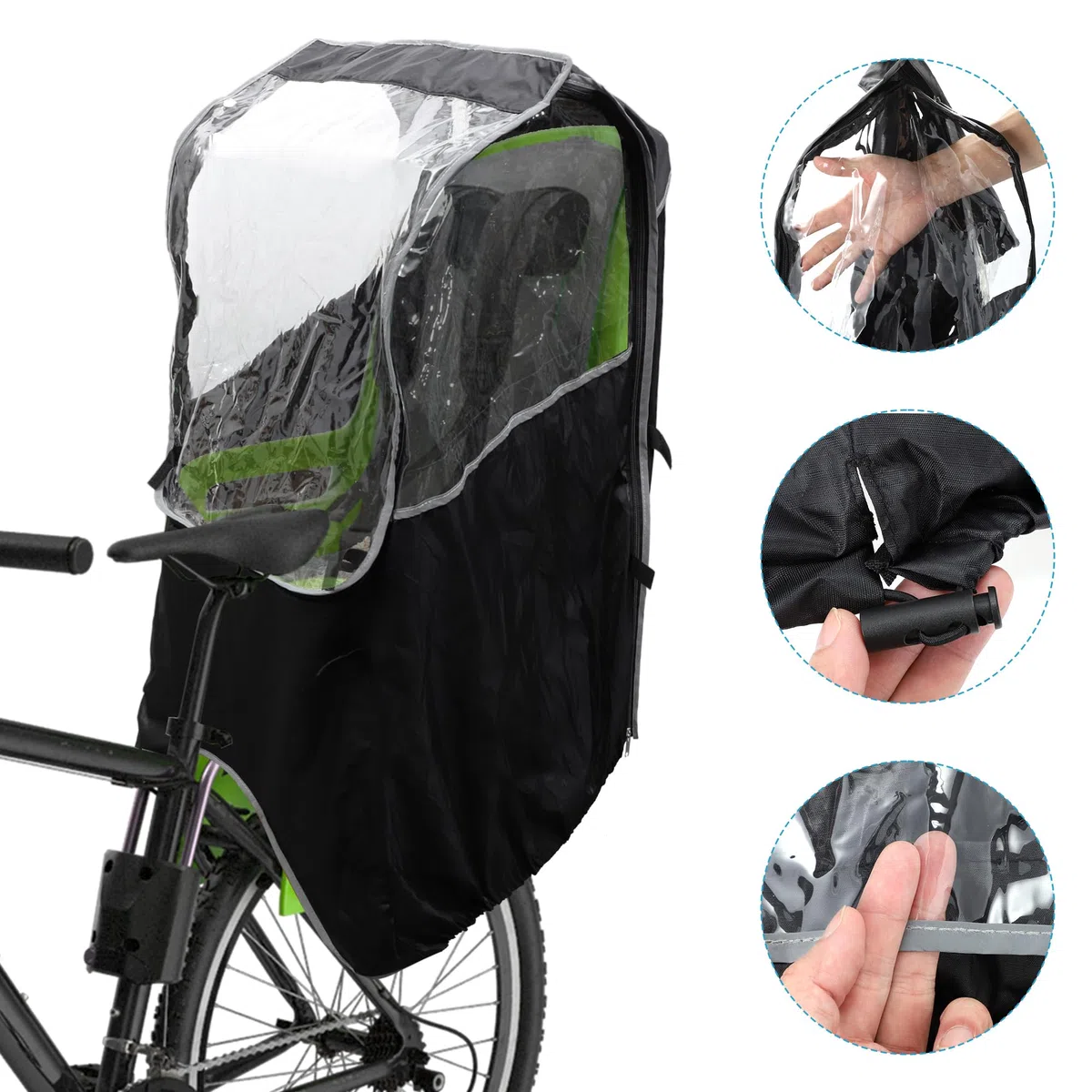 A ABSOPRO Kinderfahrradsitz Regenschutz Wasserdicht PVC 1 Stück | Winddicht, Atmungsaktiv, Verstellbare Zugseile, Universell Passend Für Kinderfahrradsitz Mit Rückenlehne