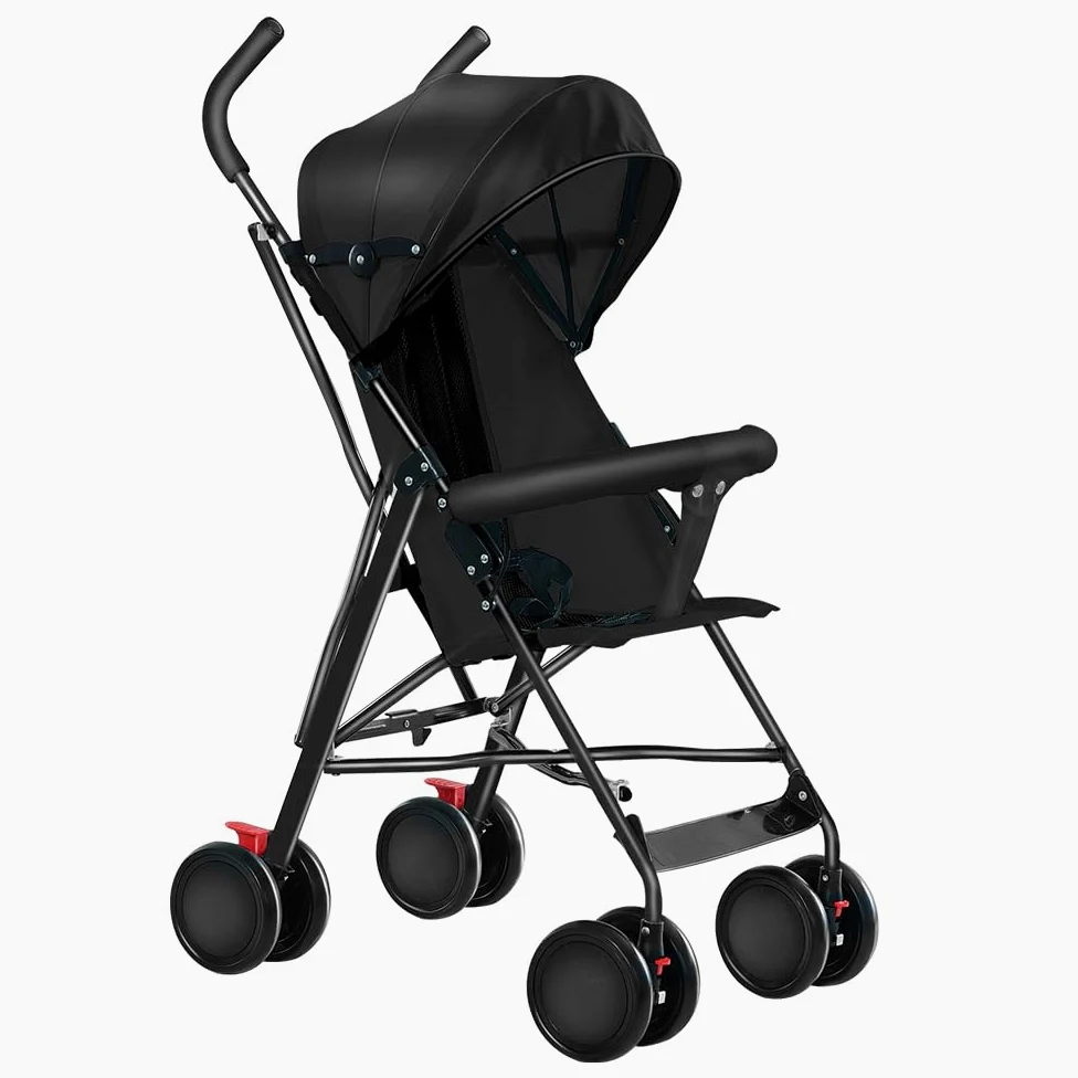 OHMG Kompakter Buggy,Baby Sportwagen,Kinderwagen,ab Geburt bis 4 Jahre Bis zu 25 kg,Leichtes Kinderwagen-Buggy,faltbar und kompakt,mit Baumwollmatte + Moskitonetz (D-Schwarz)