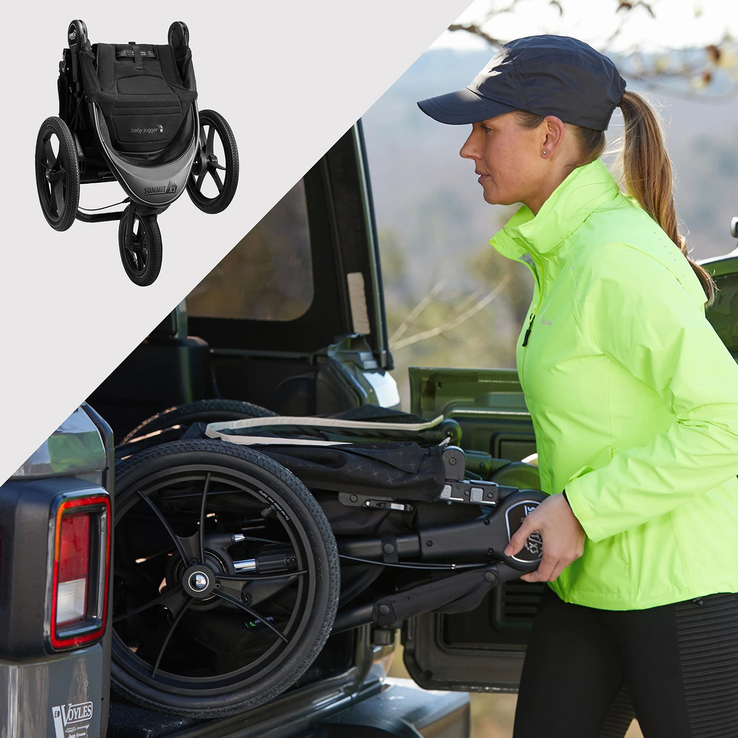 Baby Jogger Summit X3 Kinderwagen zum Joggen, zusammenklappbarer 3-Rad-Sportkinderwagen mit Handbremse, Midnight Black