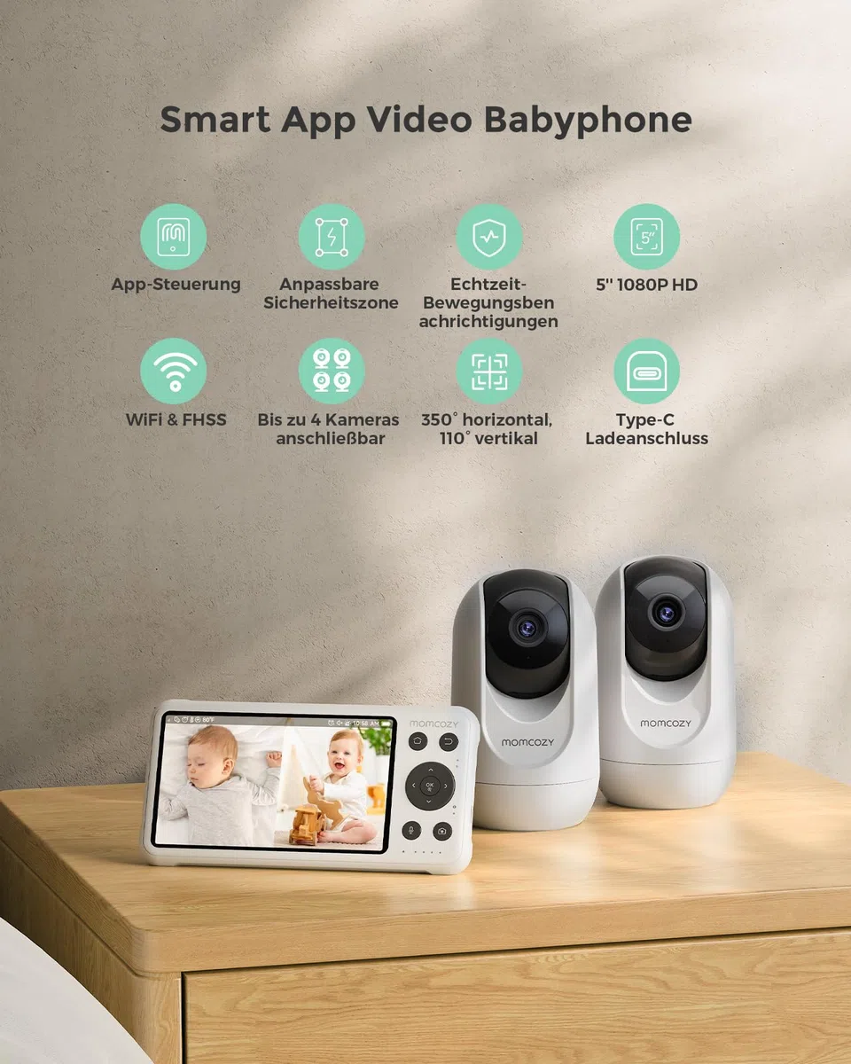 Momcozy BM04 babyphone mit 2 Kamera, 5 Zoll Smart WLAN Baby Monitor