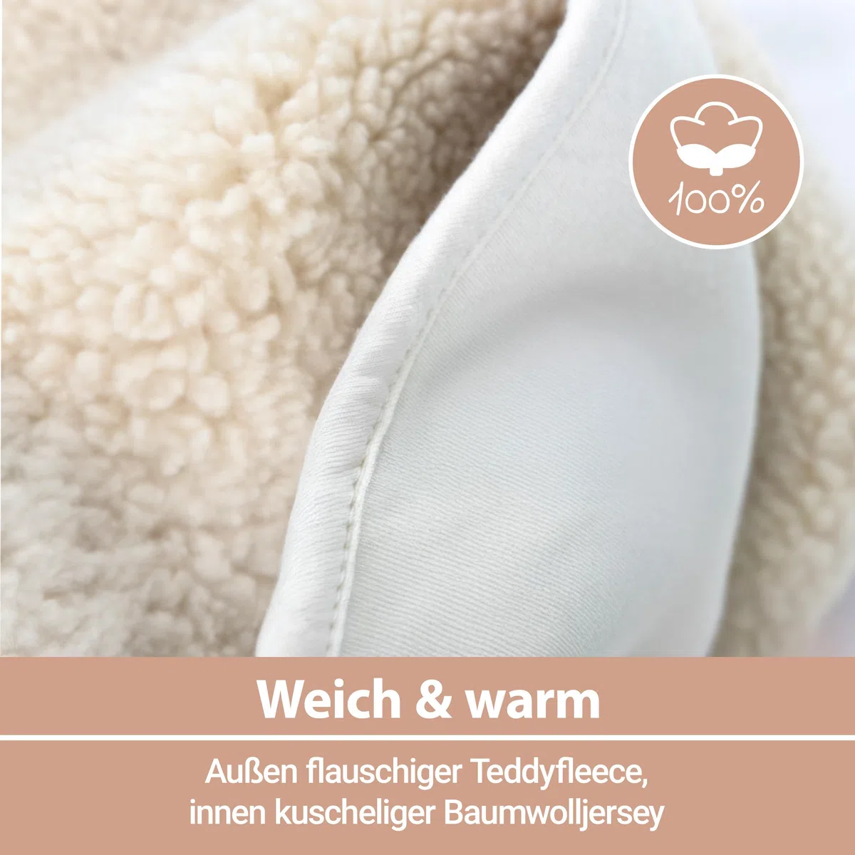 Zamboo Baby Einschlagdecke Fluffy Fleece 80x80 cm Oeko-TEX Zertifiziert mit Öhrchen & Gurtschlitzen Beige