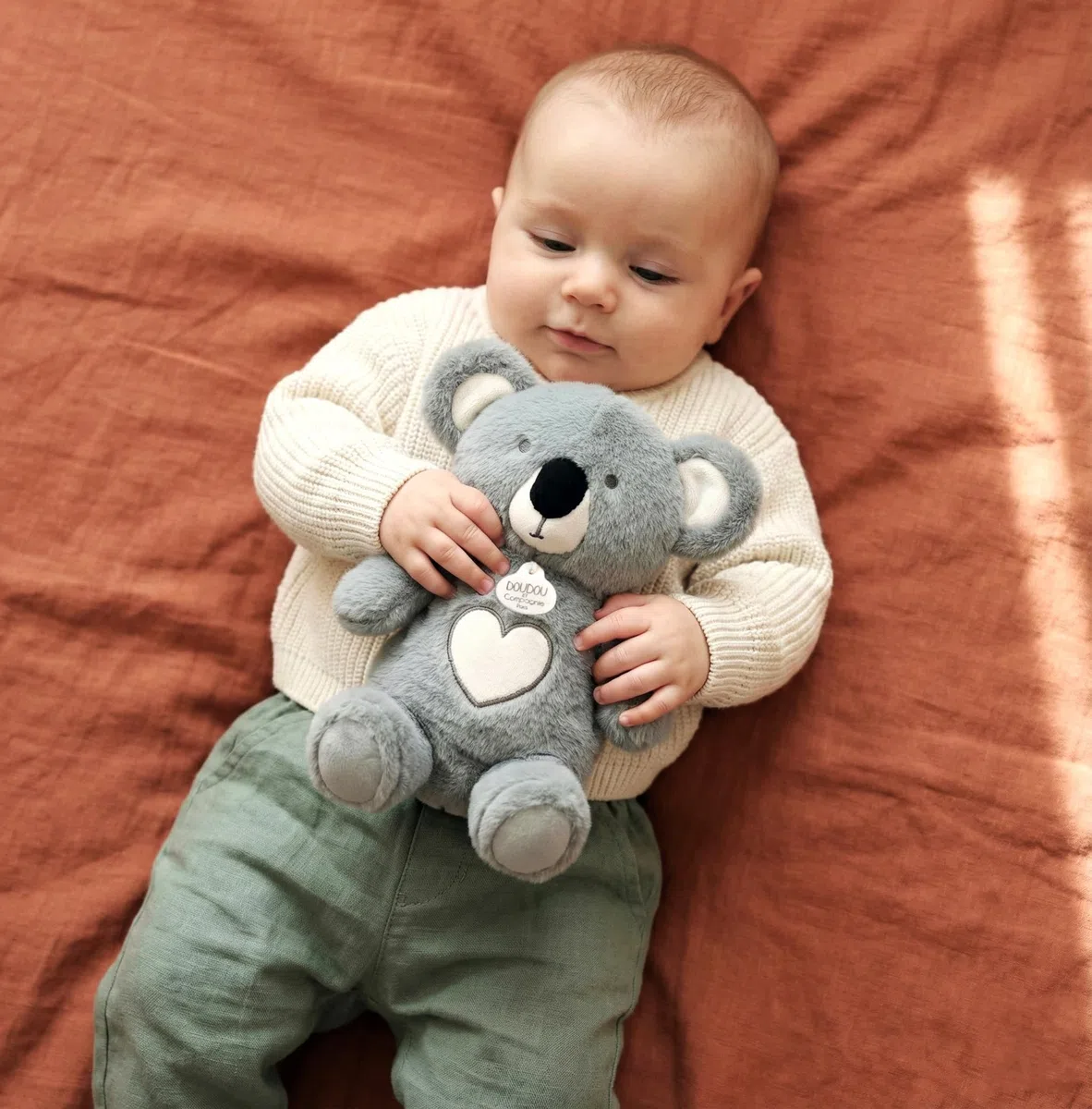 Doudou et Compagnie - Atmungsaktives Plüschtier Koala Respi'Rêves – 28 cm – Plüschtier mit Musik, beleuchtet, mit Atmungsbewegung – Schlafhilfe für Babys – Geschenk zur Geburt für Jungen und Mädchen
