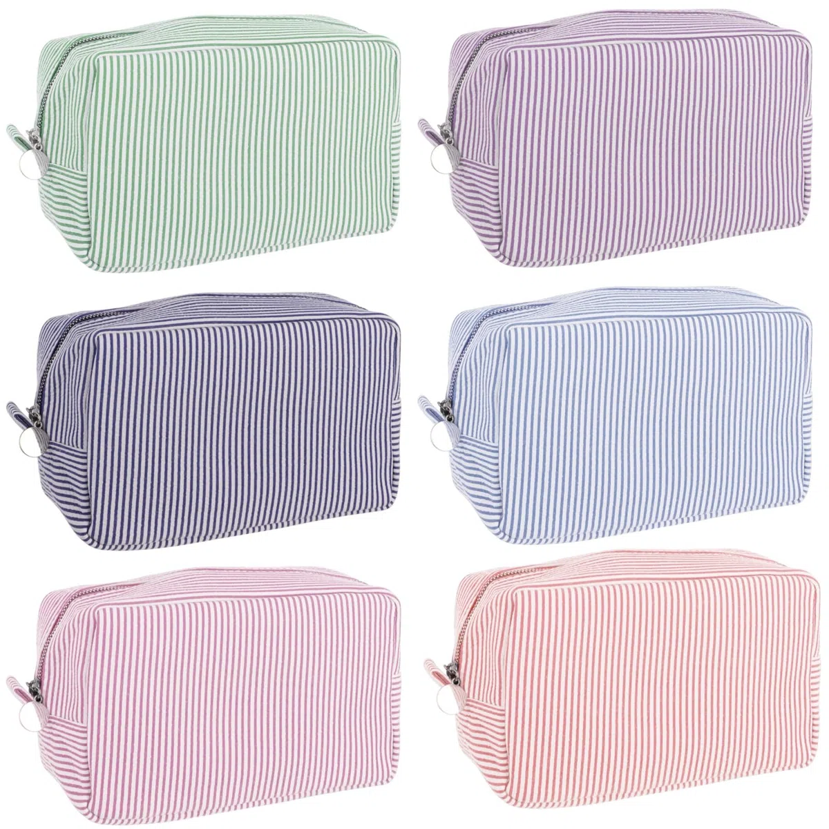 6 Stk. Seersucker-Make-up-Taschen, Reise-Kulturbeutel-Organizer-Set, gestreifte Kosmetiktasche mit Reißverschluss, 8,7 x 3,5 x 5,9 in, für Hautpflege und Pinsel, Geschenk für Brautjungfern, mehrfarbig