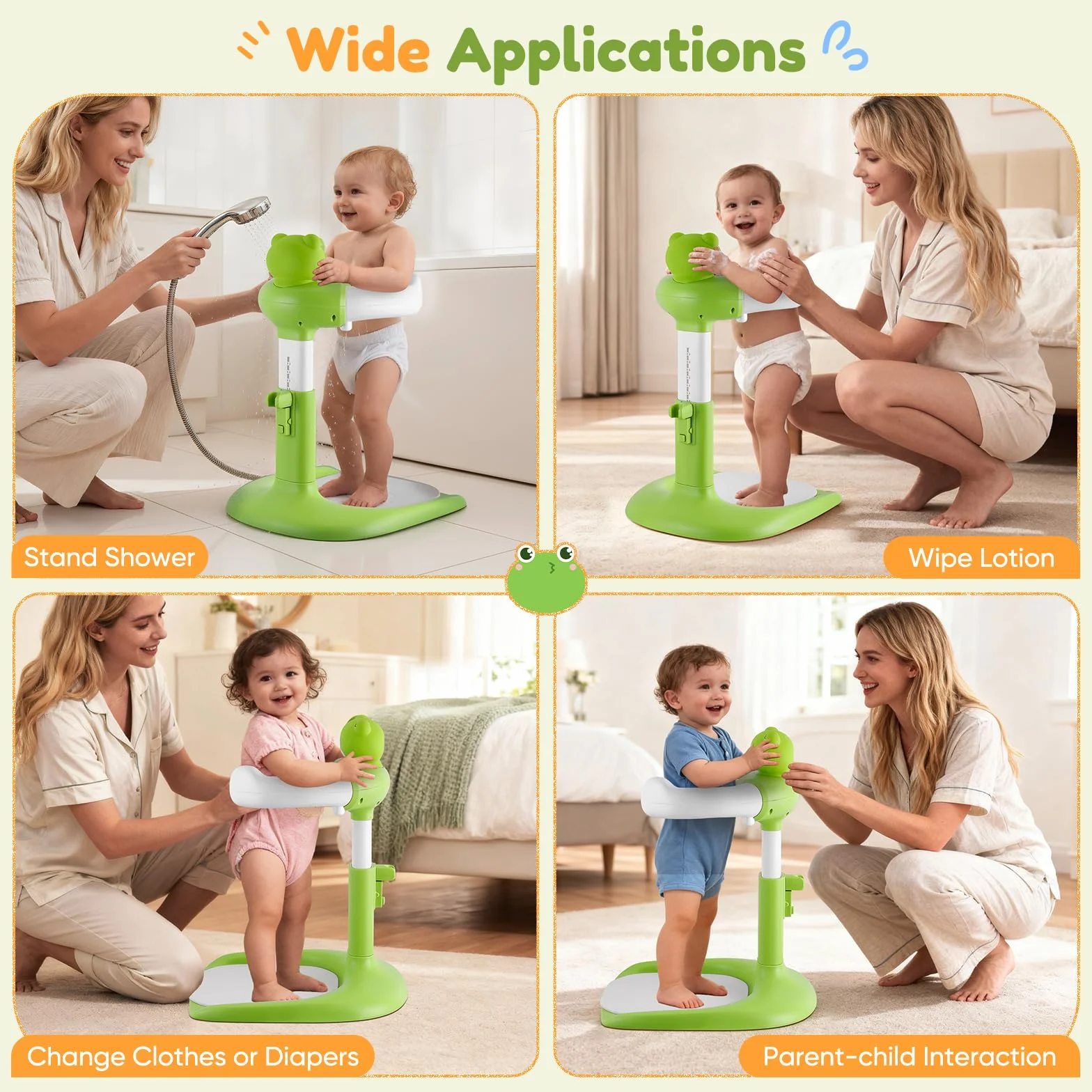 Baby Dusche Ständer mit Duschhalter, Baby Shower Stand Support, Frosch | Höhenverstellbar, Rutschfeste Basis, BPA-frei, Ideal zum Baden, Wickeln & Umkleiden, Für Kinder 6-36 Monate