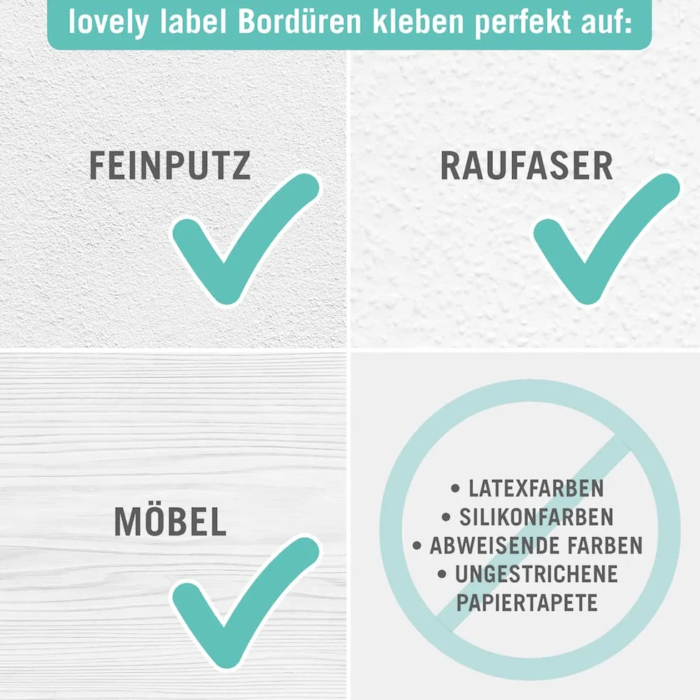 Bordüre selbstklebend HÄSCHEN & REHE MINT/GRAU/BEIGE - Wandbordüre Kinderzimmer / Babyzimmer mit Hase und Reh - Wandtattoo Schlafzimmer Mädchen & Junge, Wanddeko Baby / Kinder