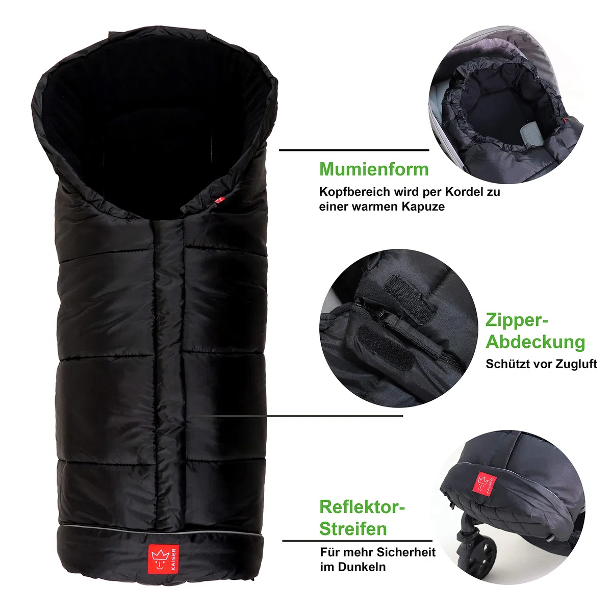 Kaiser Naturfelle Fußsack Iglu Thermo Fleece schwarz