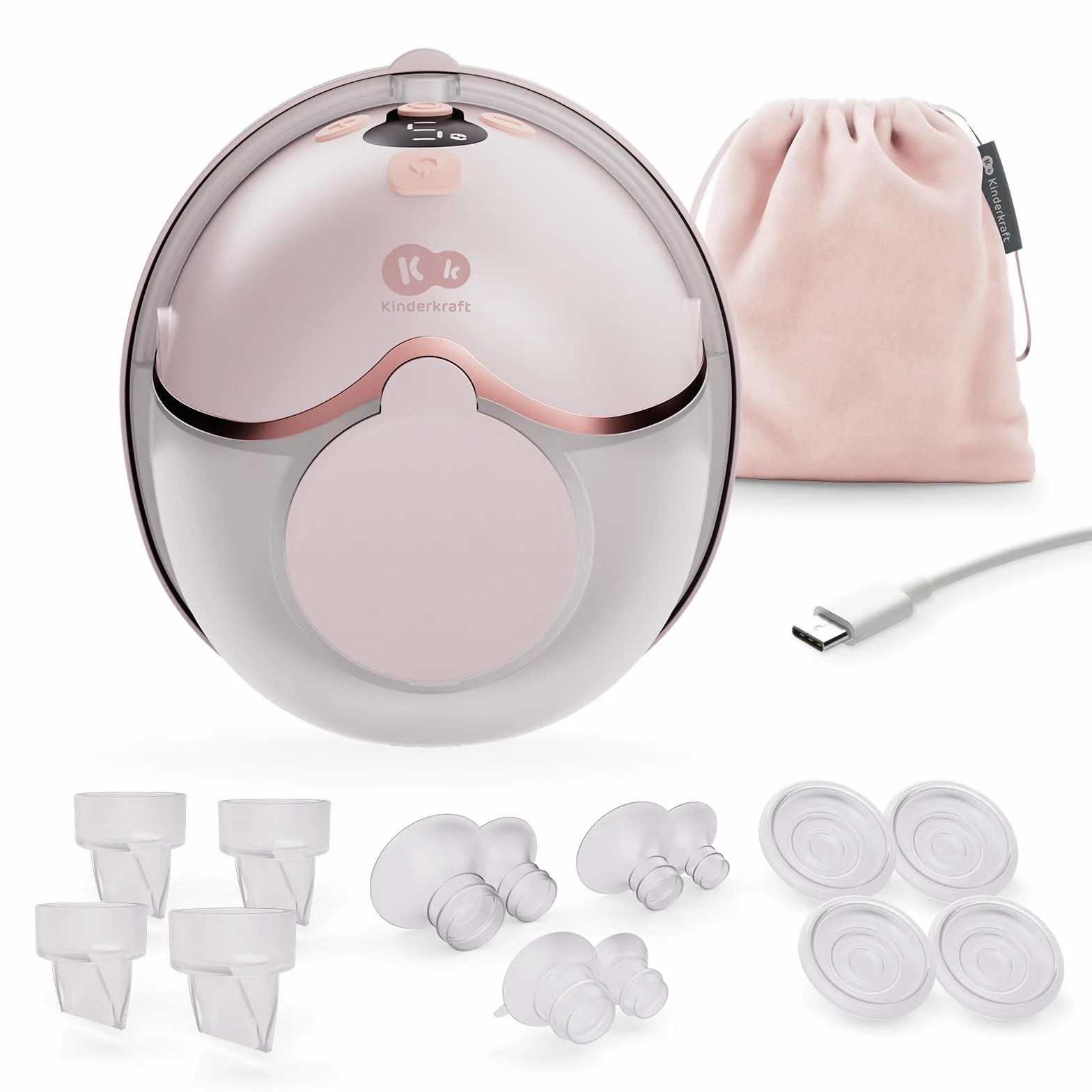 Kinderkraft MAMAFLOW elektrische Einzelmilchpumpe, kabellos, tragbar, 4 Modi, 9 Intensitätsstufen, Speicherfunktion, bis zu 180 Min Akku, USB-C, einfache Reinigung, Rosa