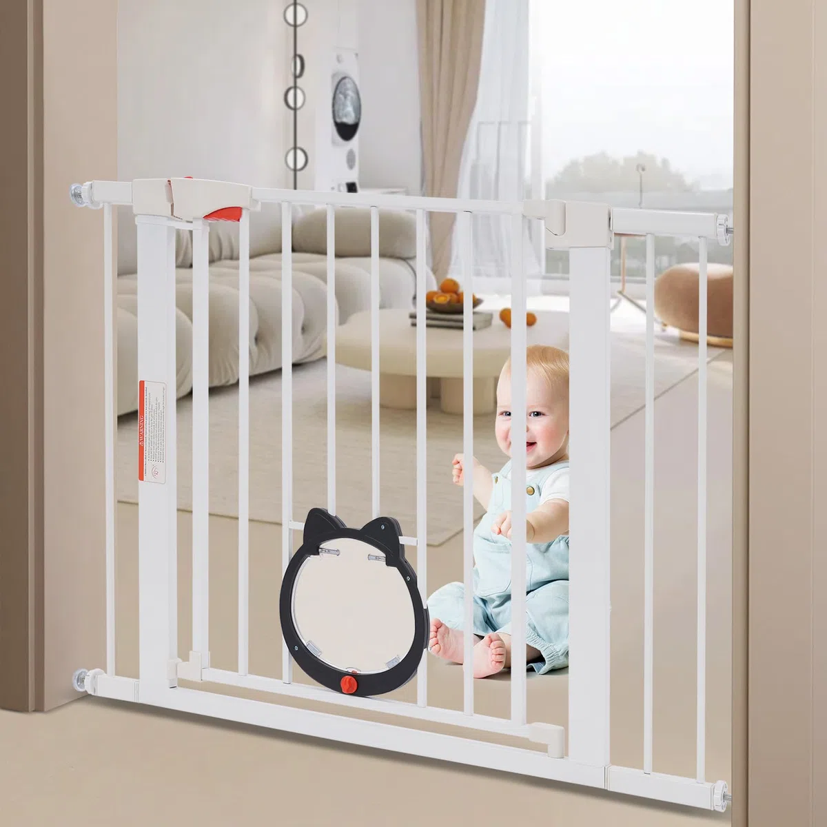 Treppenschutzgitter -93X76Cm Treppenschutzgitter Ohne Schwelle - Treppengitter Treppenschutzgitter Kindergitter Freistehende Schutzgitter (Weiß, M)