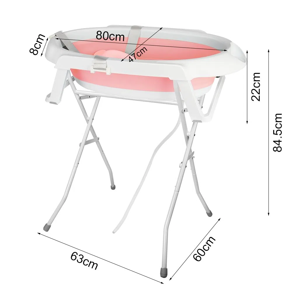 OHMG Baby Badewanne mit Gestell 82cm,Faltbare Babybadewanne mit Rutschfestem Ständer,Baby Wanne,Badewanneneinsatz Baby für Neugeborene Kleinkinder,Groß Volumen (Rosa-66x61x82cm)
